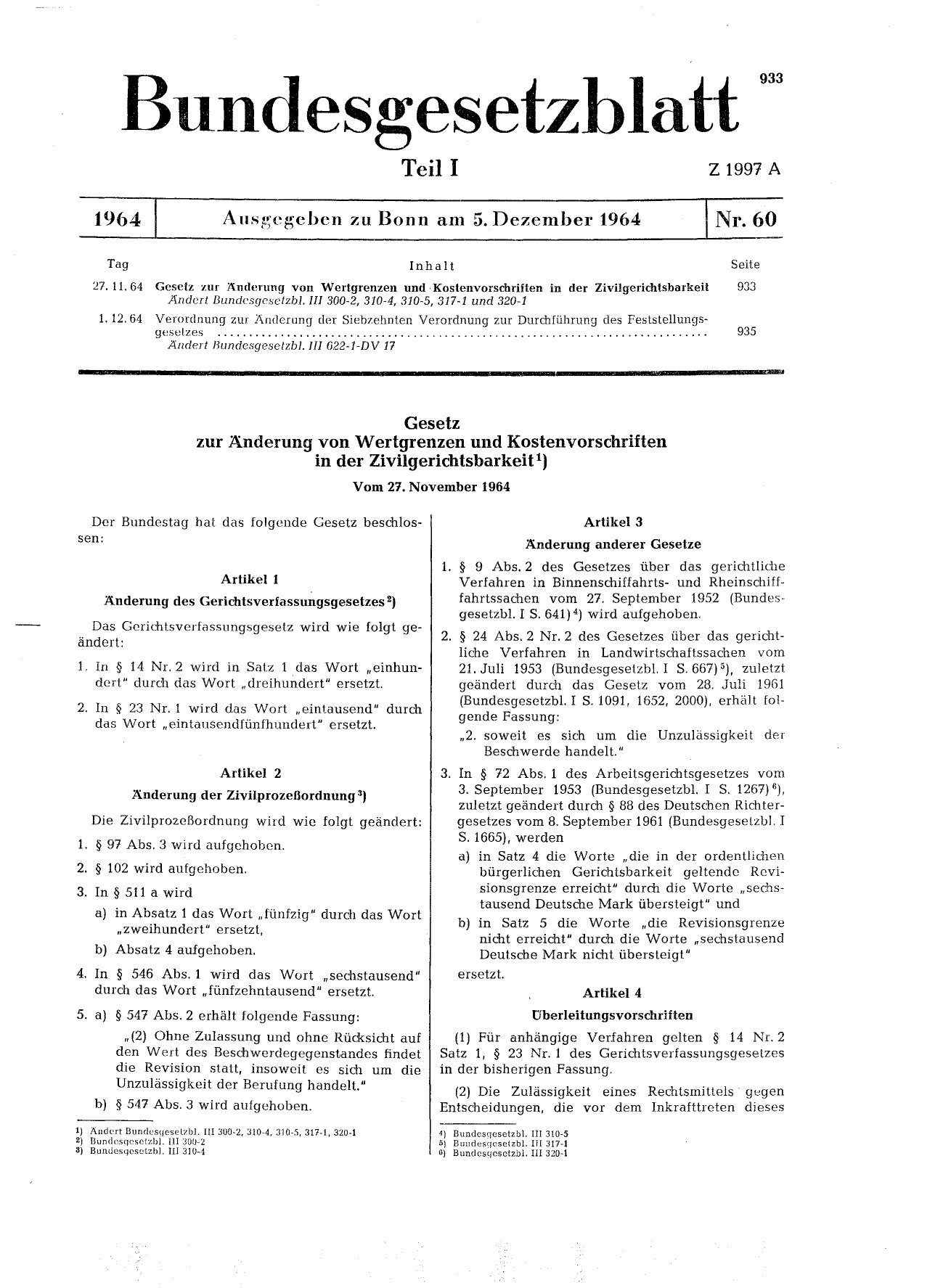 BGBl. 1964, Seite 933 — Originalseite als Abbildung
