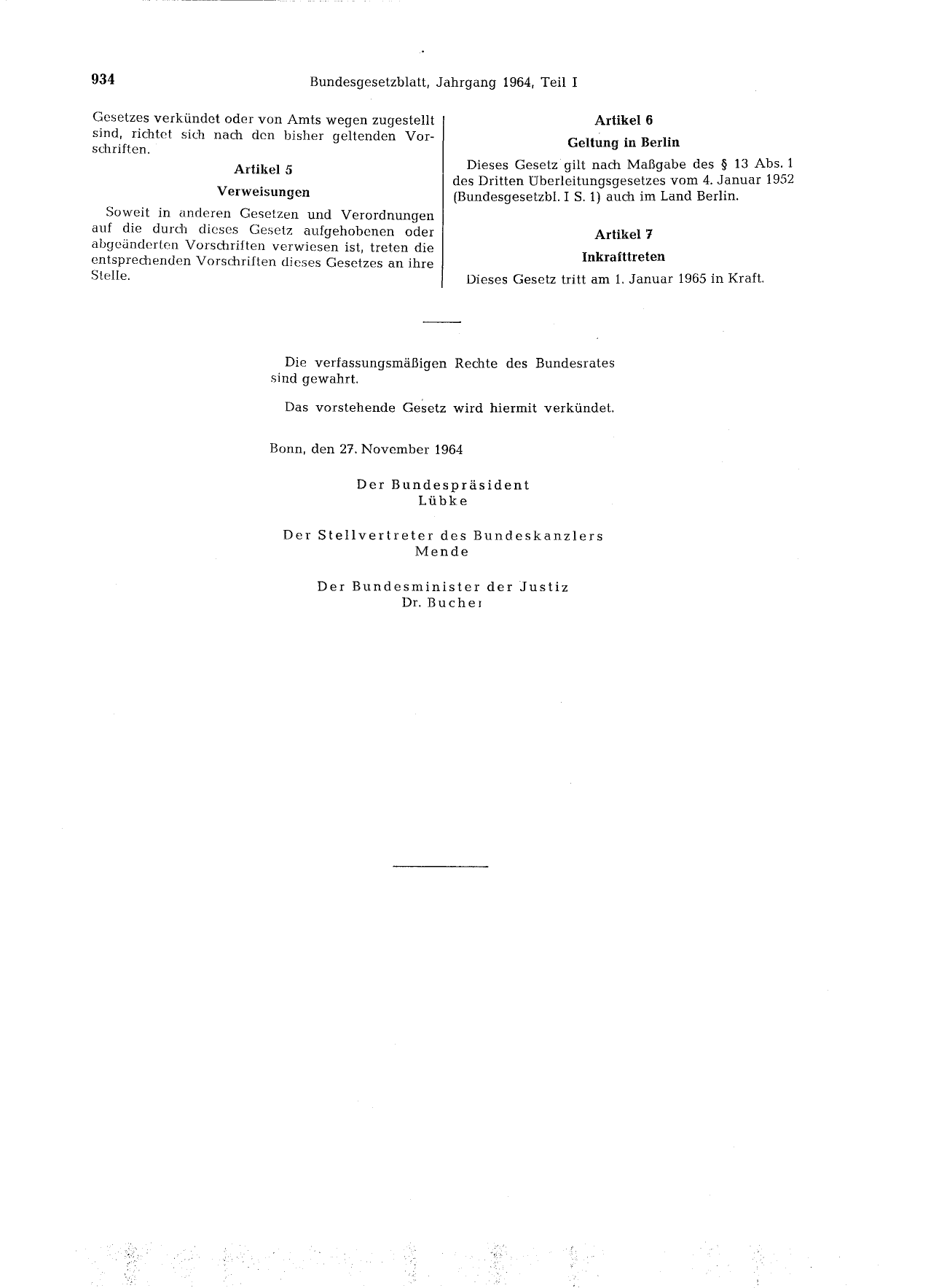 BGBl. 1964, Seite 934 — Originalseite als Abbildung