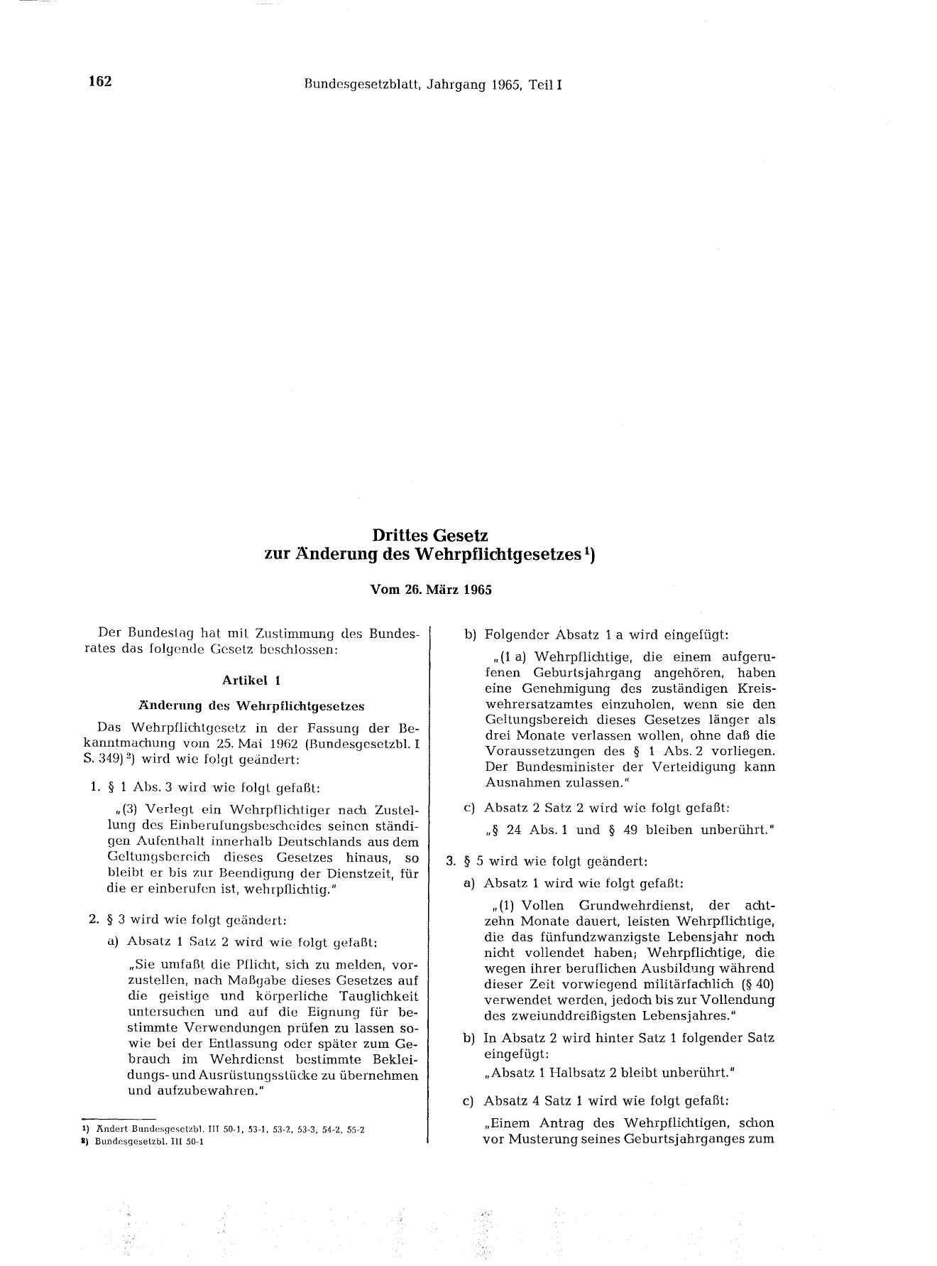 BGBl. 1965, Seite 162 — Originalseite als Abbildung