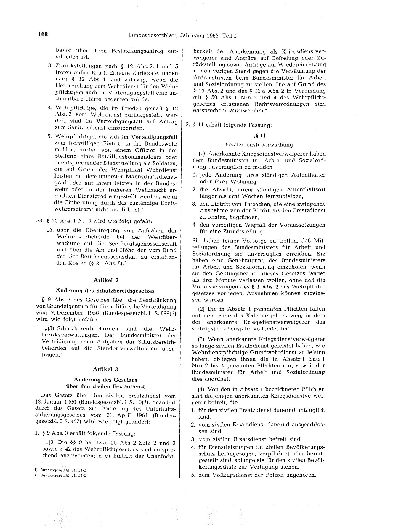 BGBl. 1965, Seite 168 — Originalseite als Abbildung