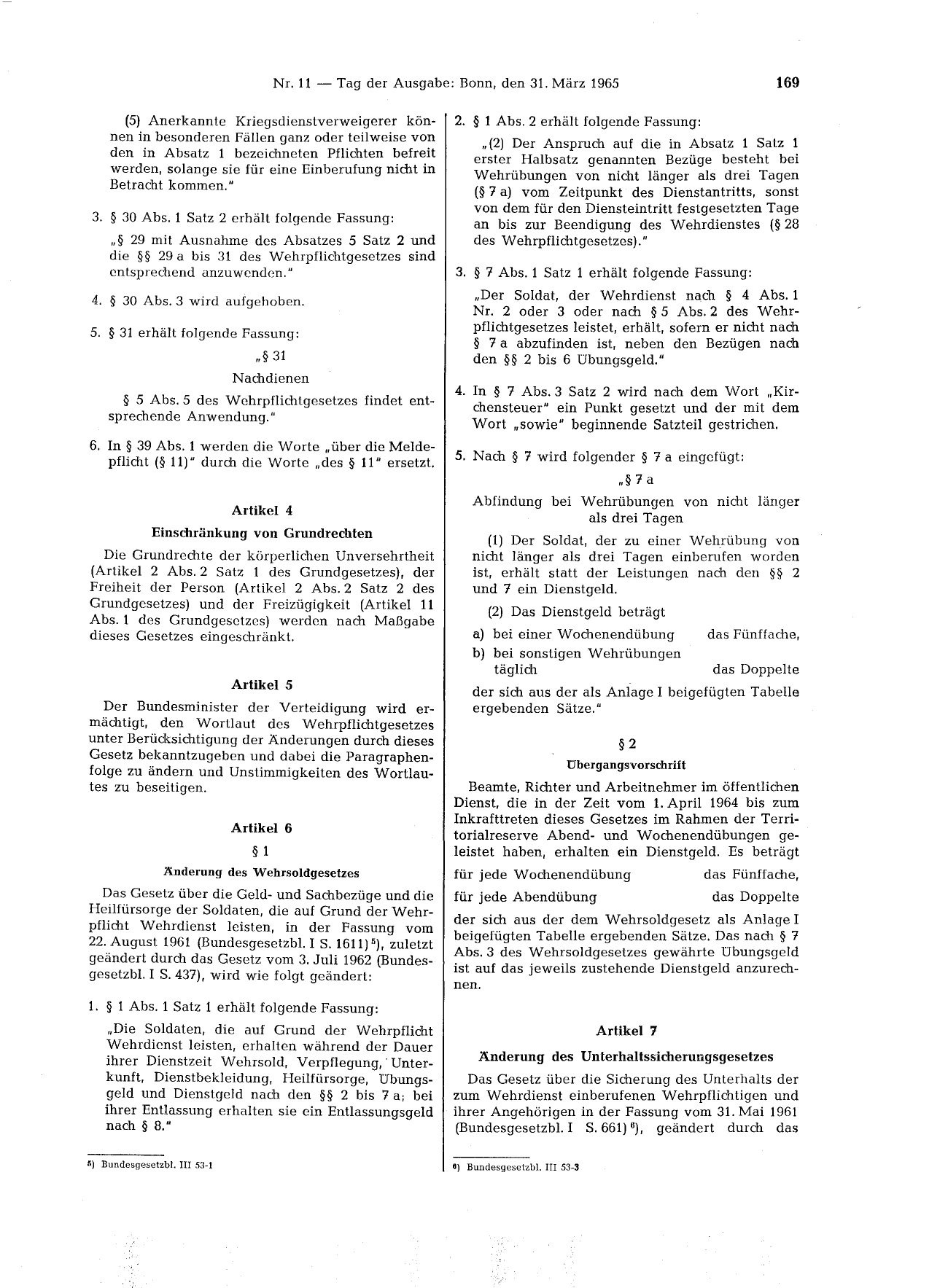 BGBl. 1965, Seite 169 — Originalseite als Abbildung