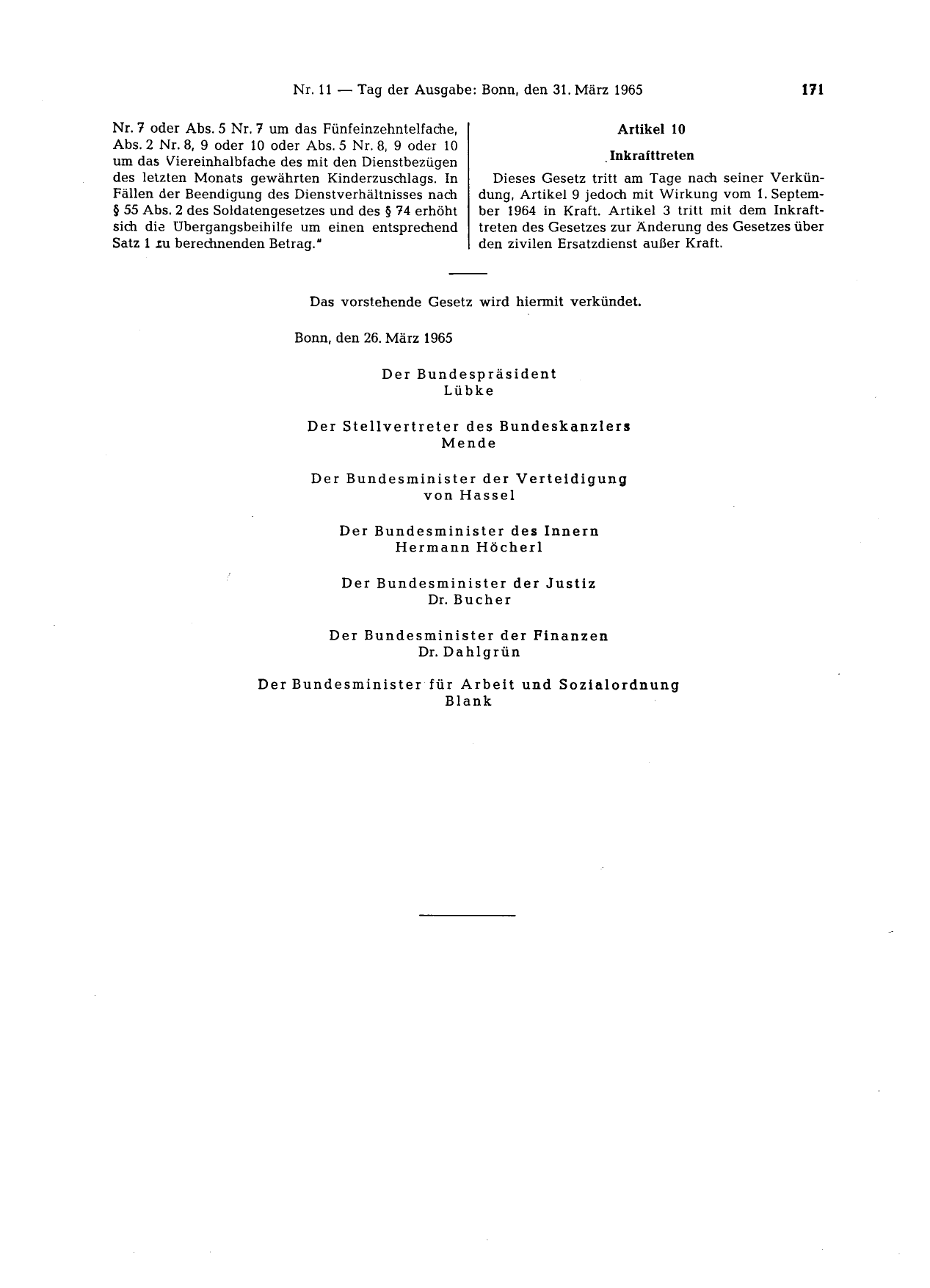 BGBl. 1965, Seite 171 — Originalseite als Abbildung