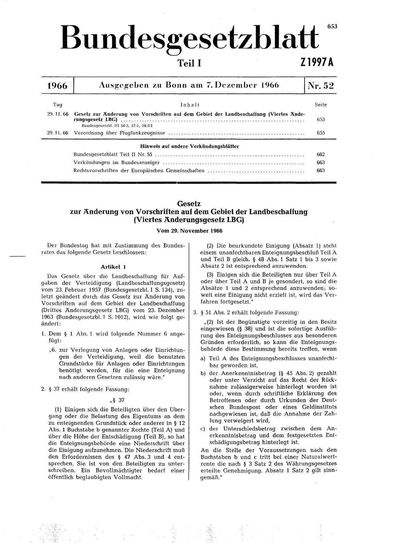 BGBl. 1966, Seite 653 — Originalseite als Abbildung
