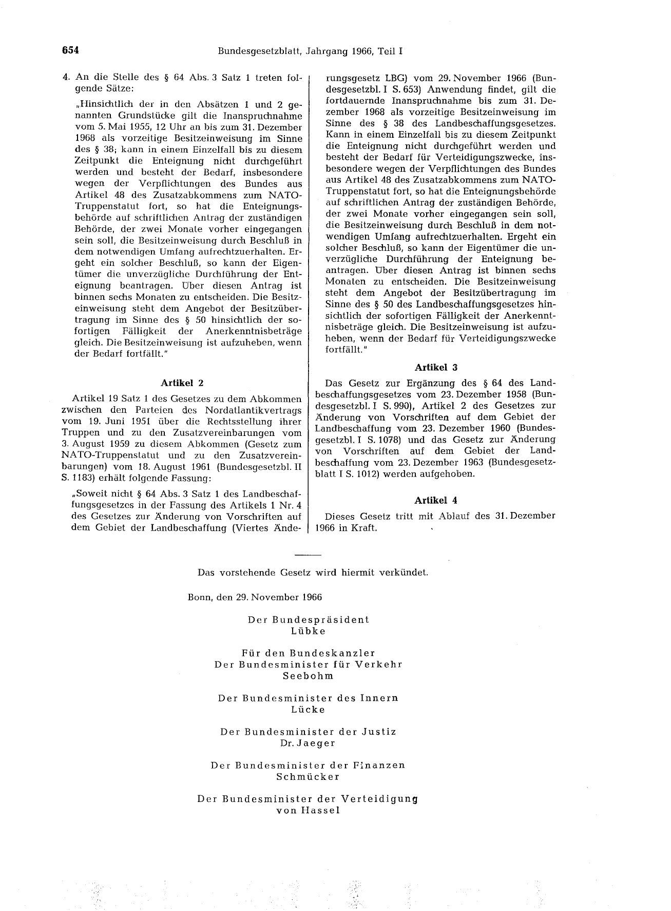 BGBl. 1966, Seite 654 — Originalseite als Abbildung