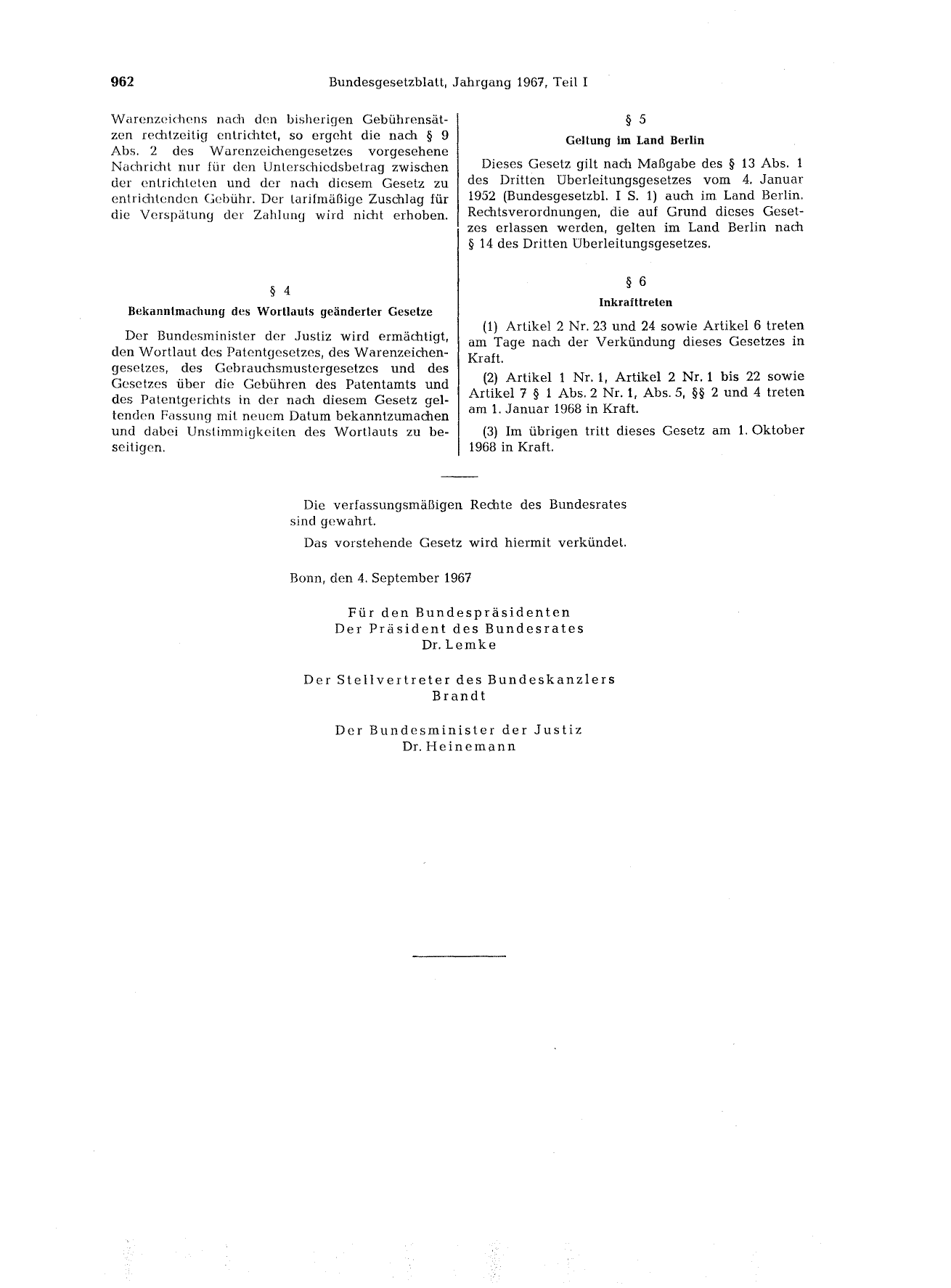 BGBl. 1967, Seite 962 — Originalseite als Abbildung