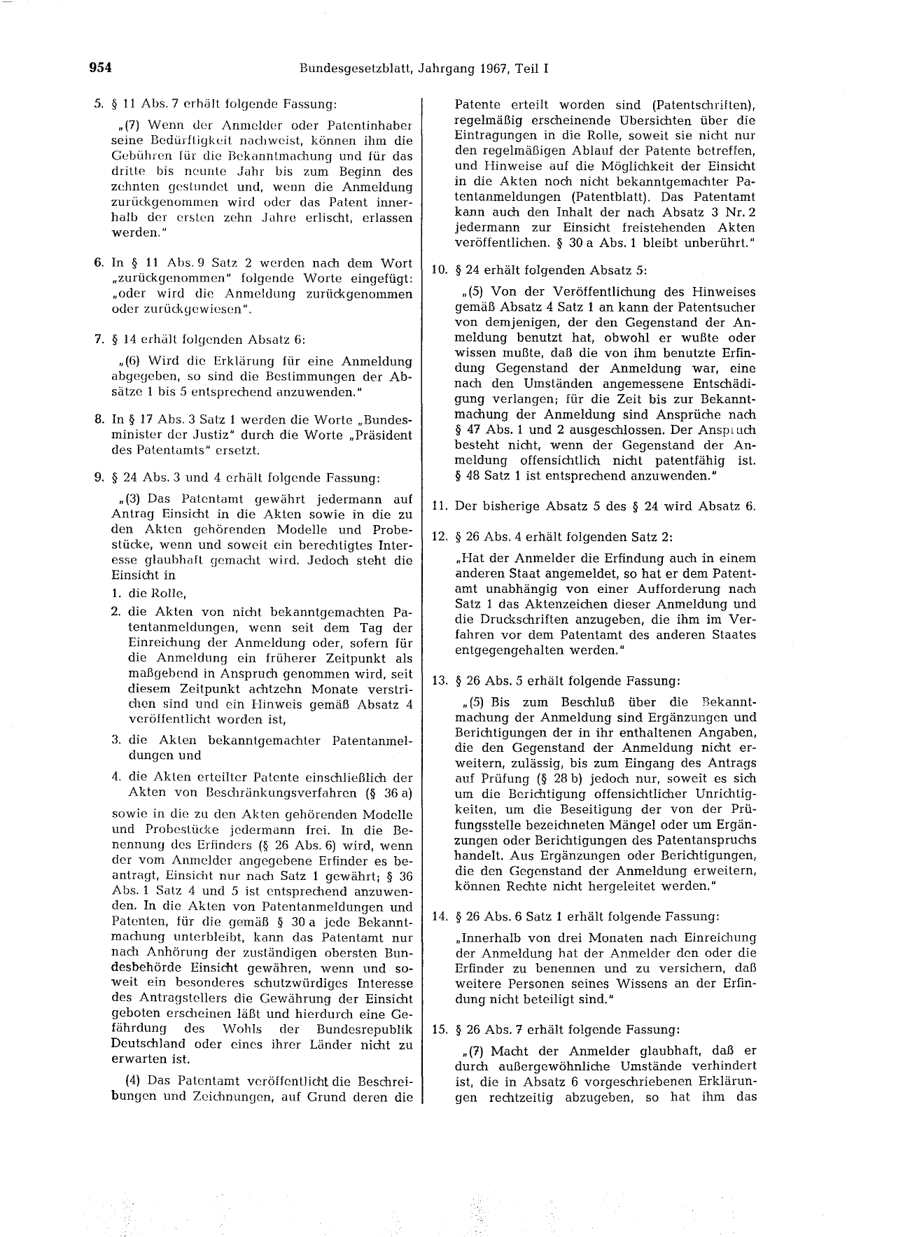 BGBl. 1967, Seite 954 — Originalseite als Abbildung