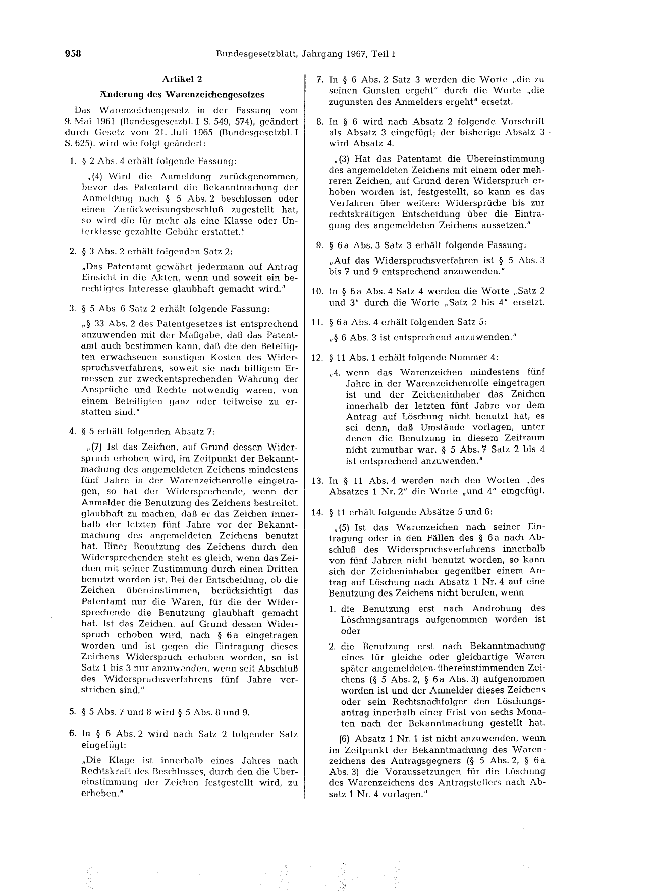 BGBl. 1967, Seite 958 — Originalseite als Abbildung