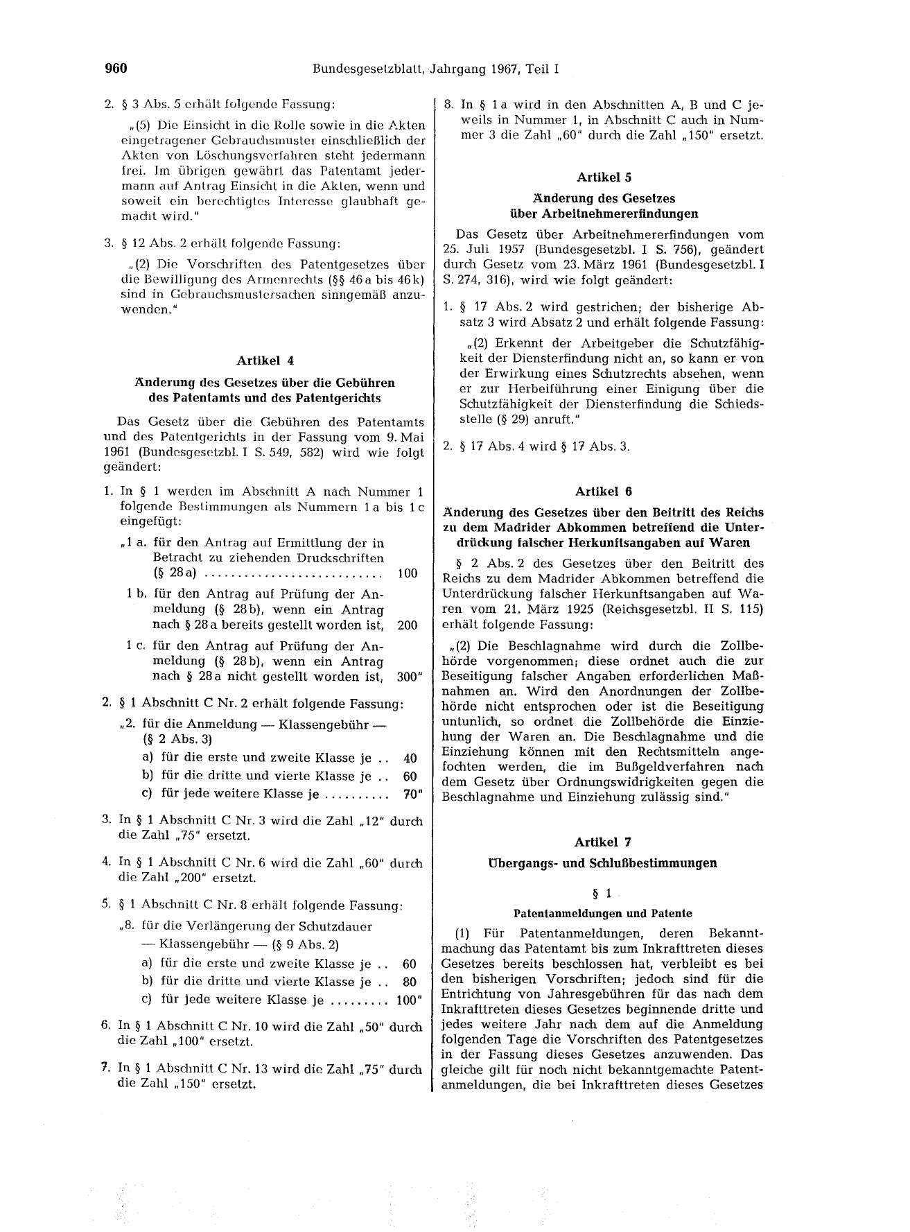 BGBl. 1967, Seite 960 — Originalseite als Abbildung