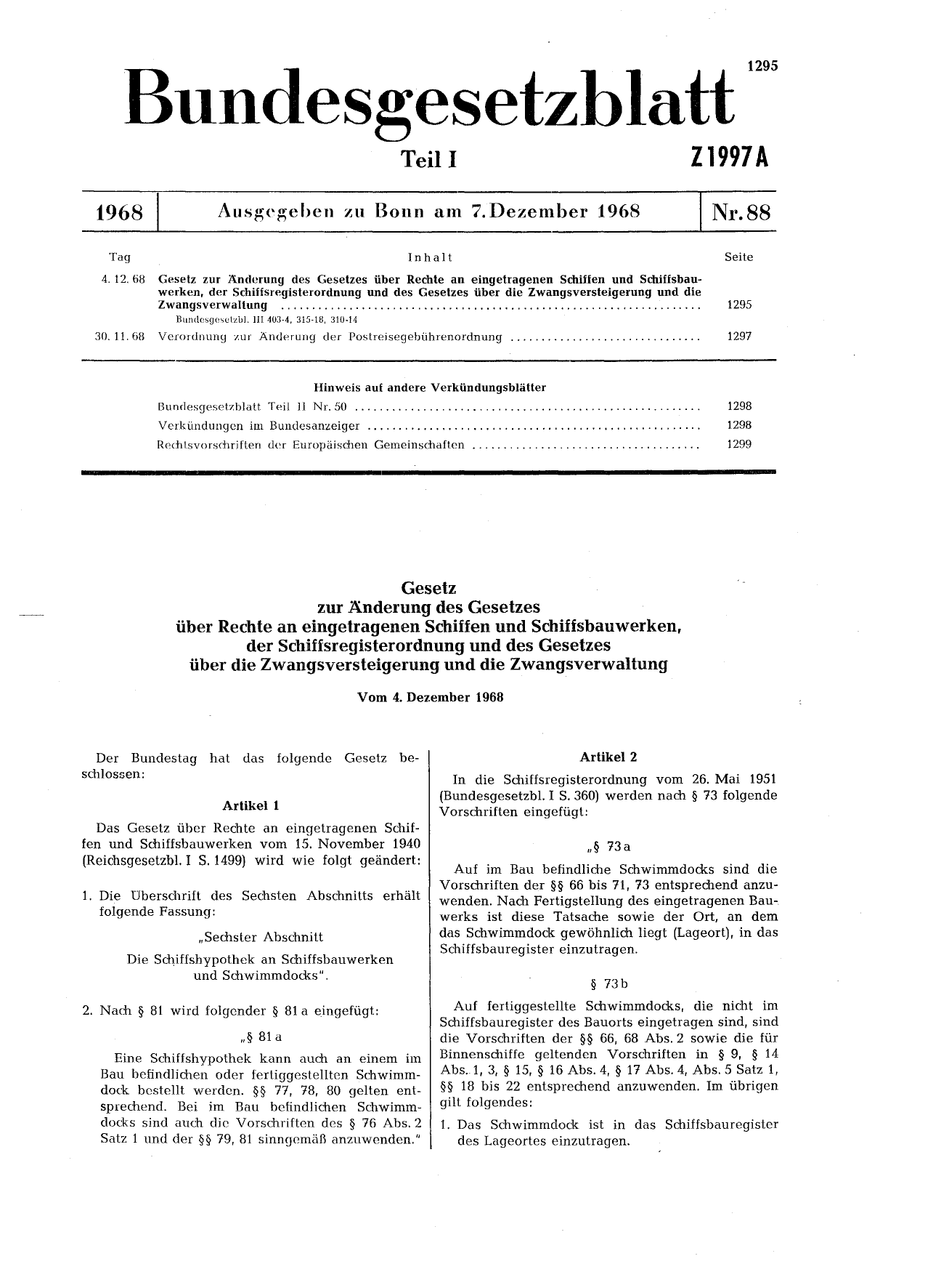BGBl. 1968, Seite 1295 — Originalseite als Abbildung