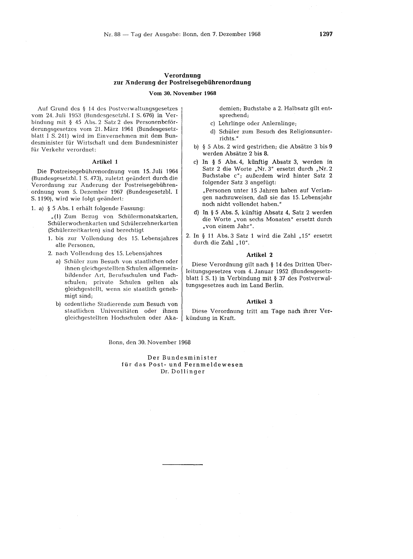 BGBl. 1968, Seite 1297 — Originalseite als Abbildung