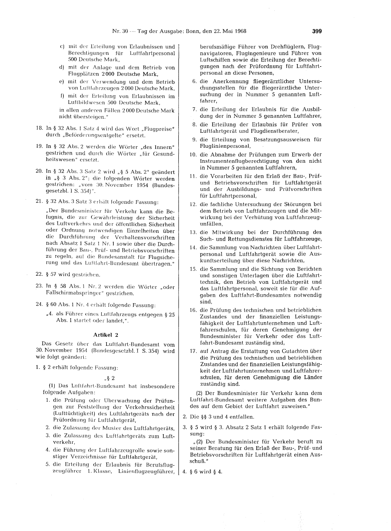 BGBl. 1968, Seite 399 — Originalseite als Abbildung