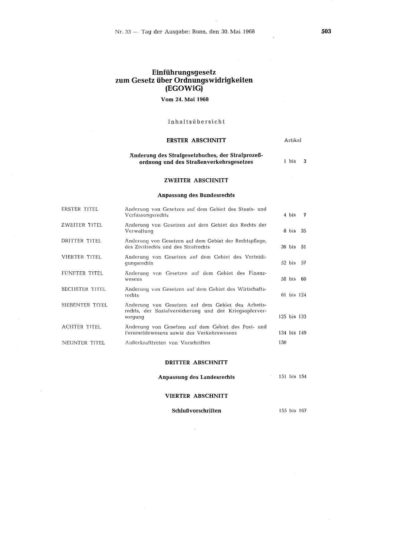 BGBl. 1968, Seite 503 — Originalseite als Abbildung