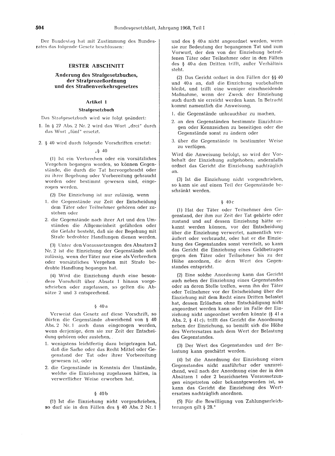 BGBl. 1968, Seite 504 — Originalseite als Abbildung