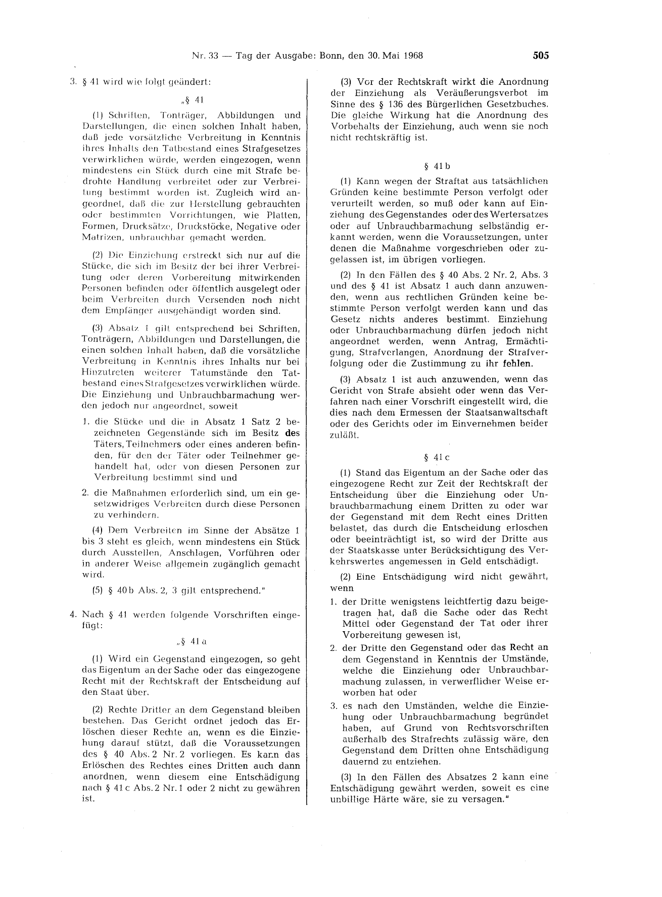 BGBl. 1968, Seite 505 — Originalseite als Abbildung