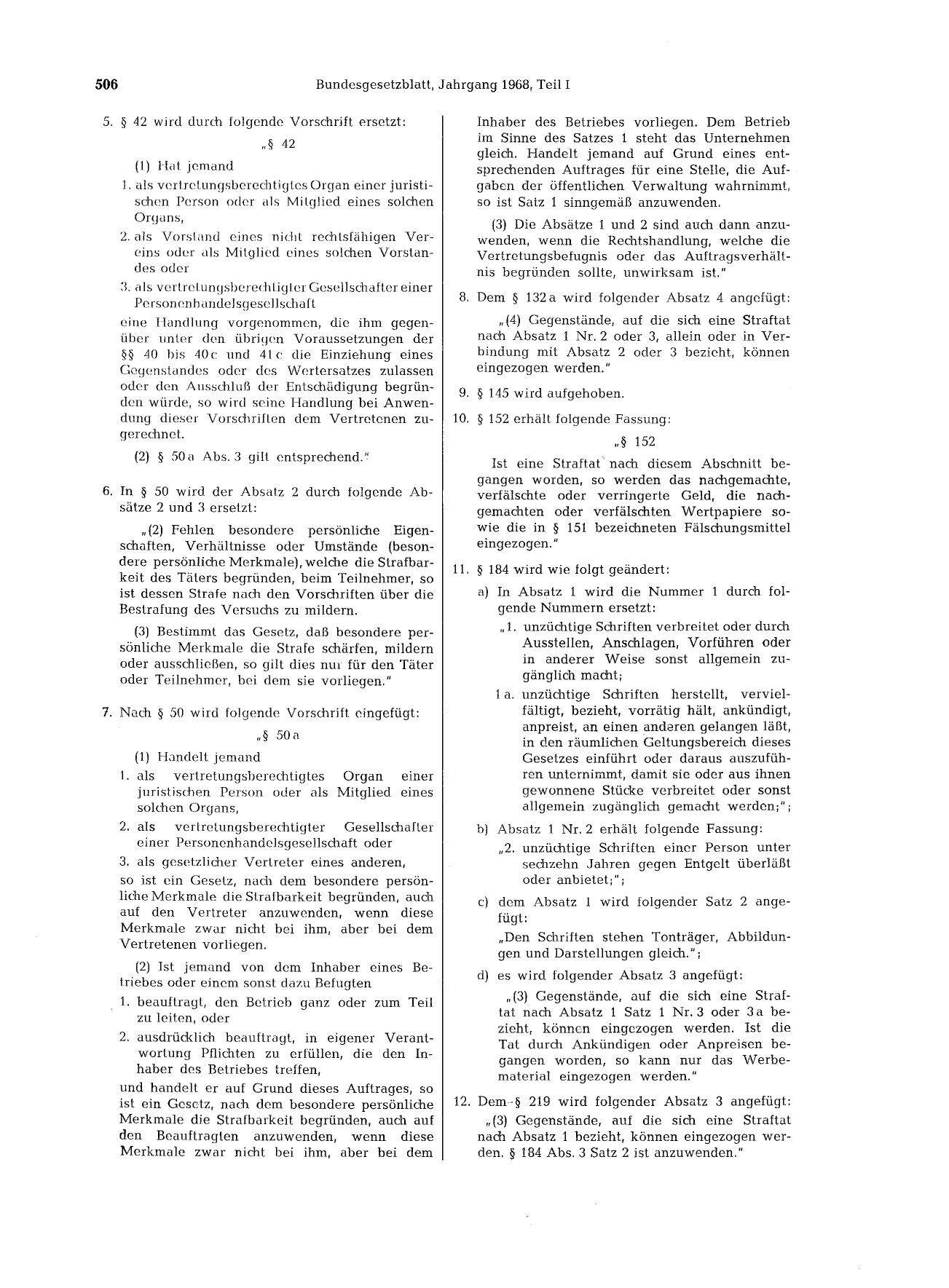 BGBl. 1968, Seite 506 — Originalseite als Abbildung