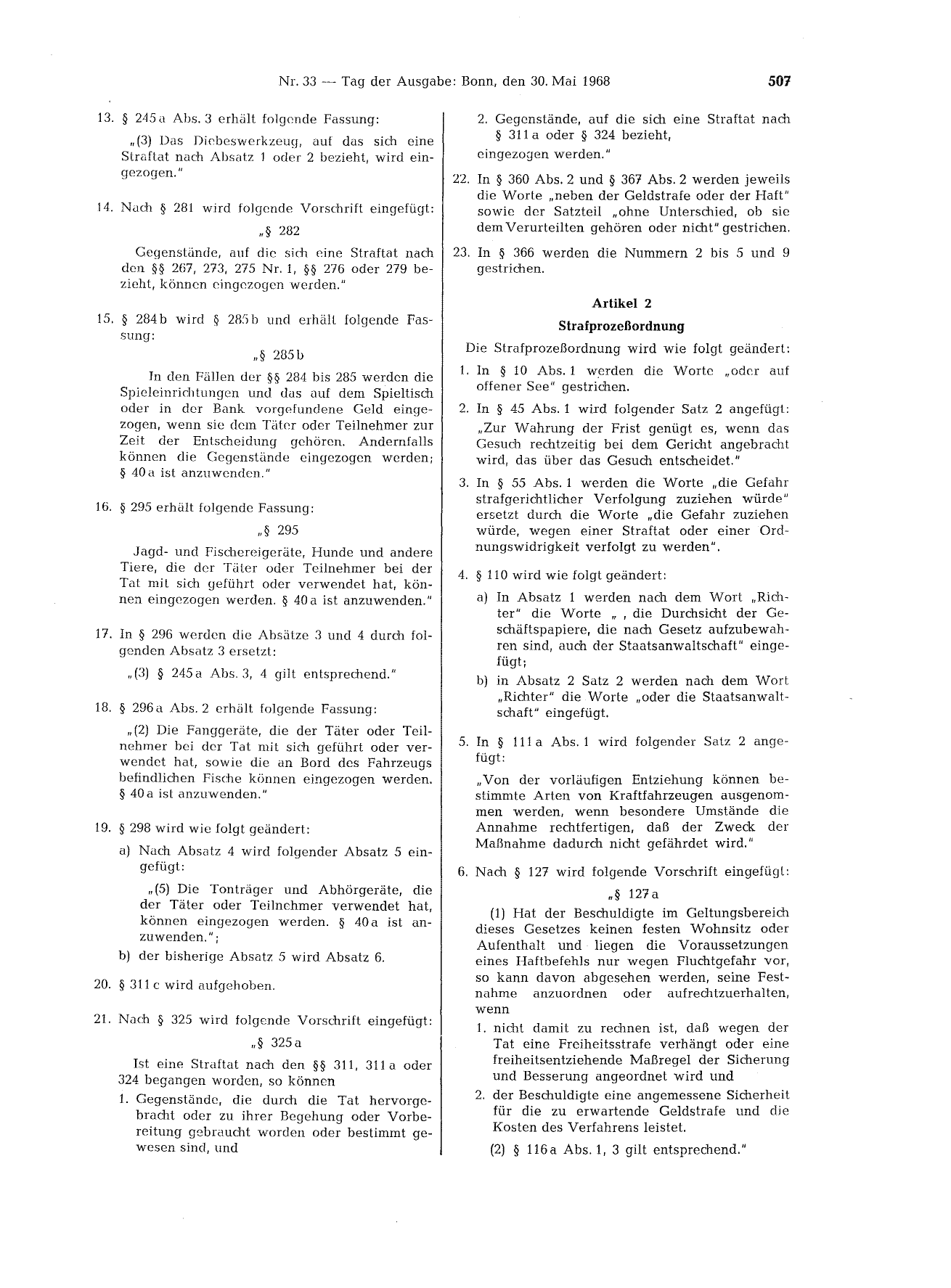 BGBl. 1968, Seite 507 — Originalseite als Abbildung