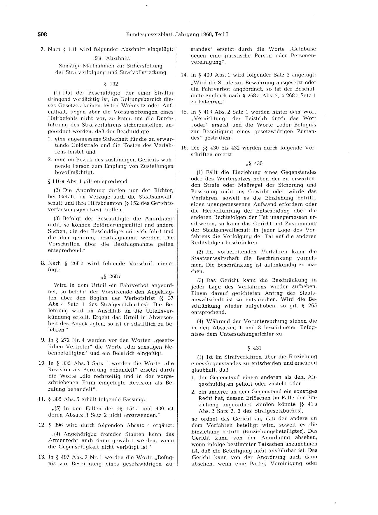 BGBl. 1968, Seite 508 — Originalseite als Abbildung