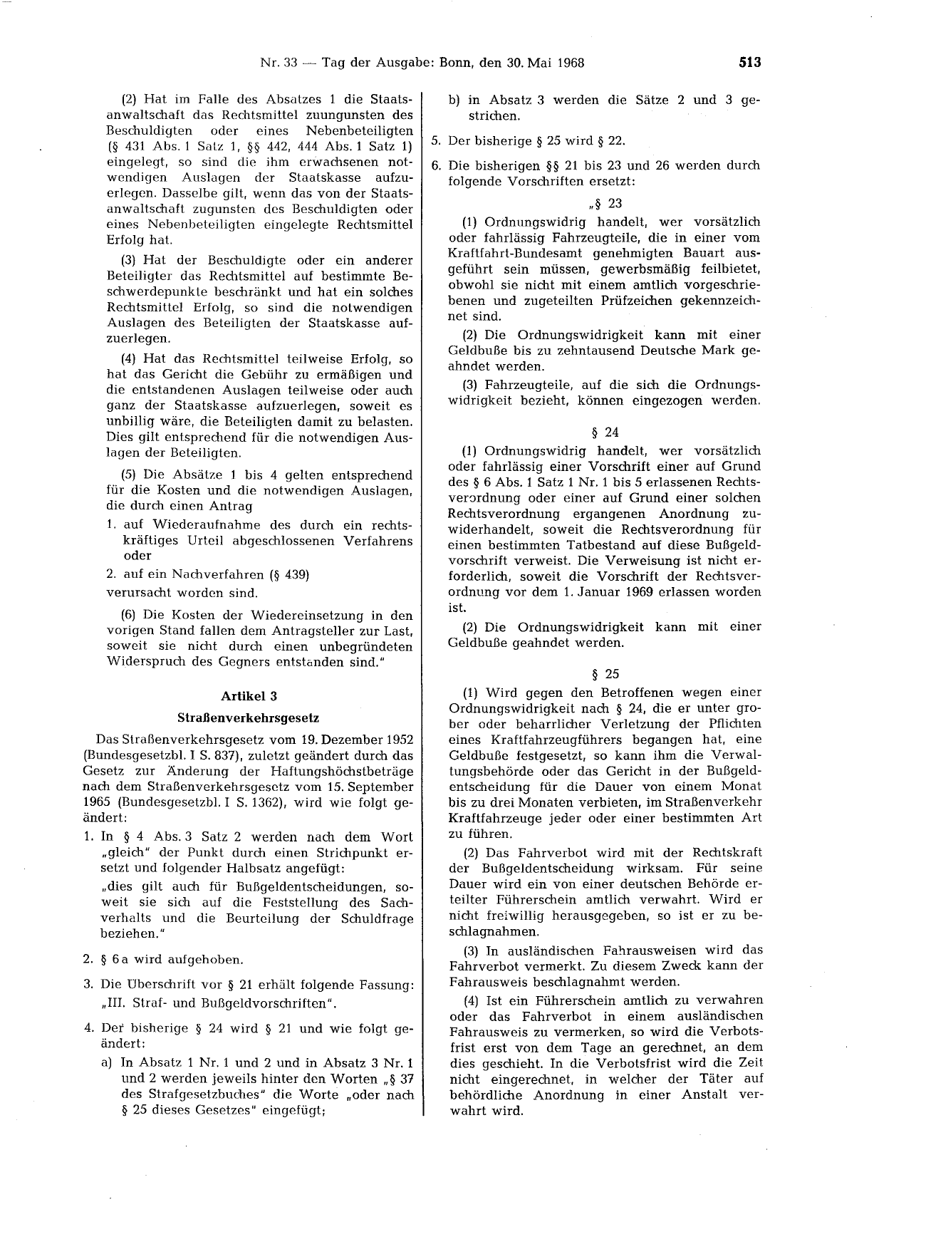 BGBl. 1968, Seite 513 — Originalseite als Abbildung