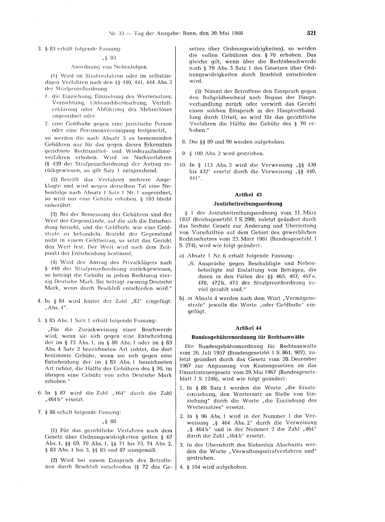 BGBl. 1968, Seite 521 — Originalseite als Abbildung