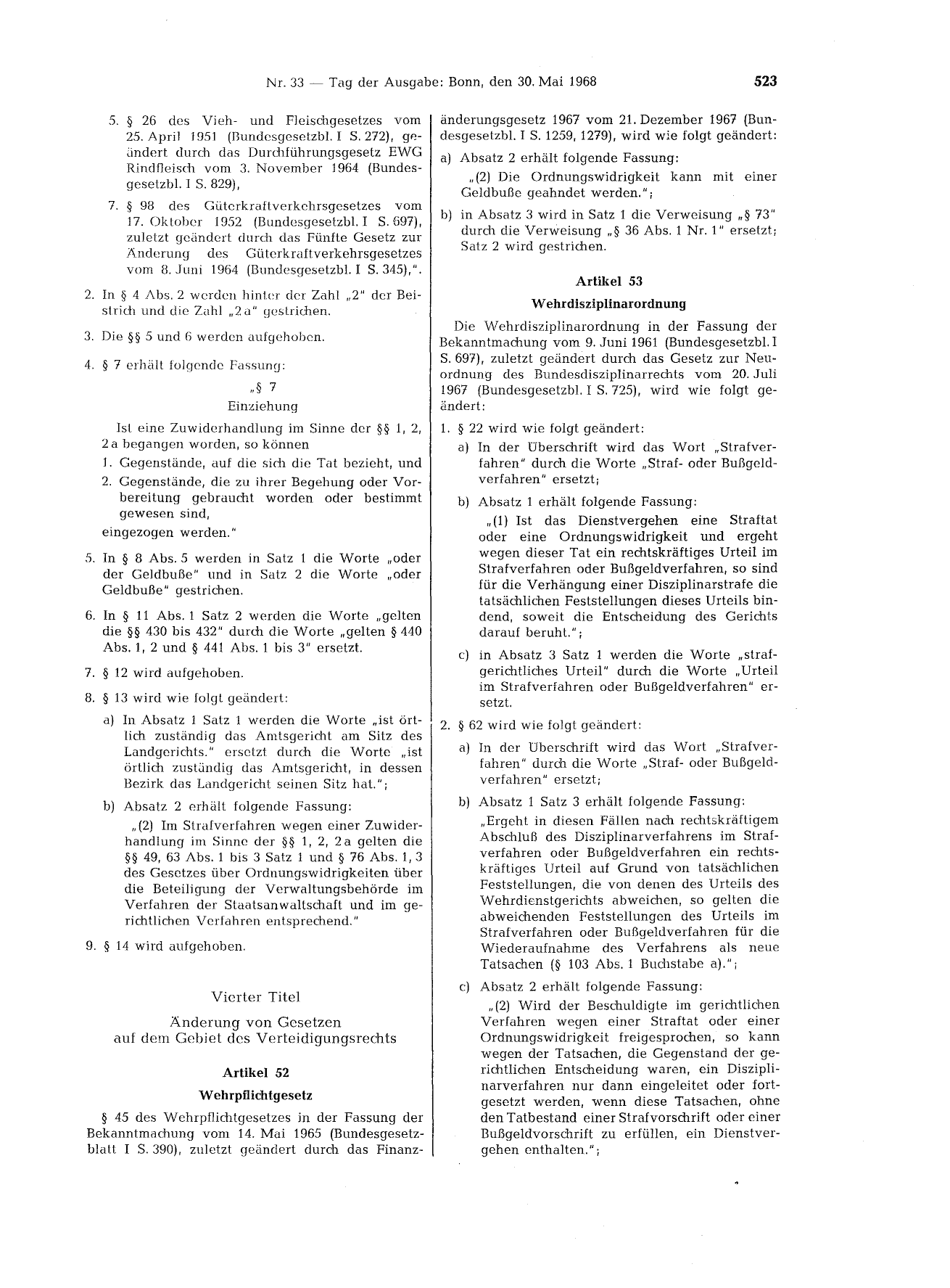 BGBl. 1968, Seite 523 — Originalseite als Abbildung