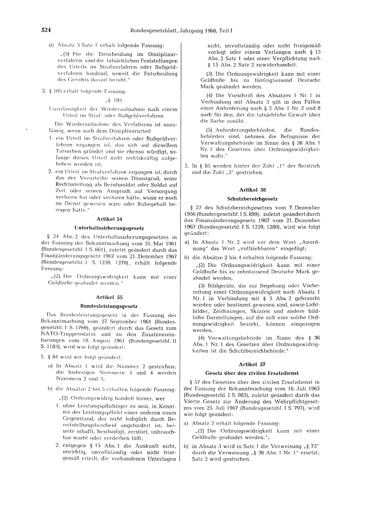 BGBl. 1968, Seite 524 — Originalseite als Abbildung