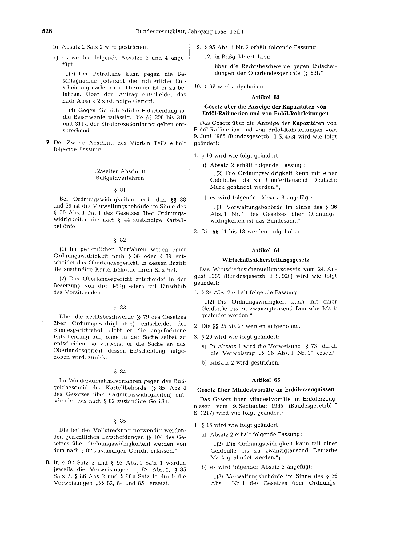 BGBl. 1968, Seite 526 — Originalseite als Abbildung