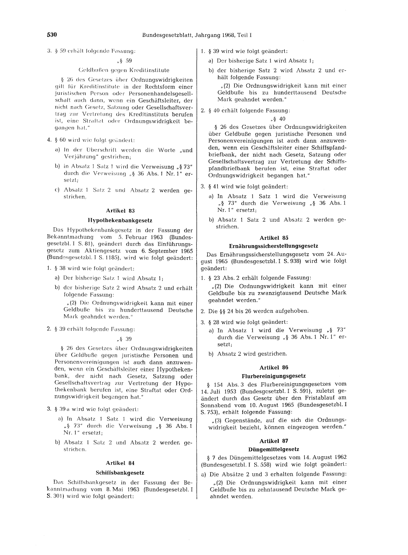 BGBl. 1968, Seite 530 — Originalseite als Abbildung