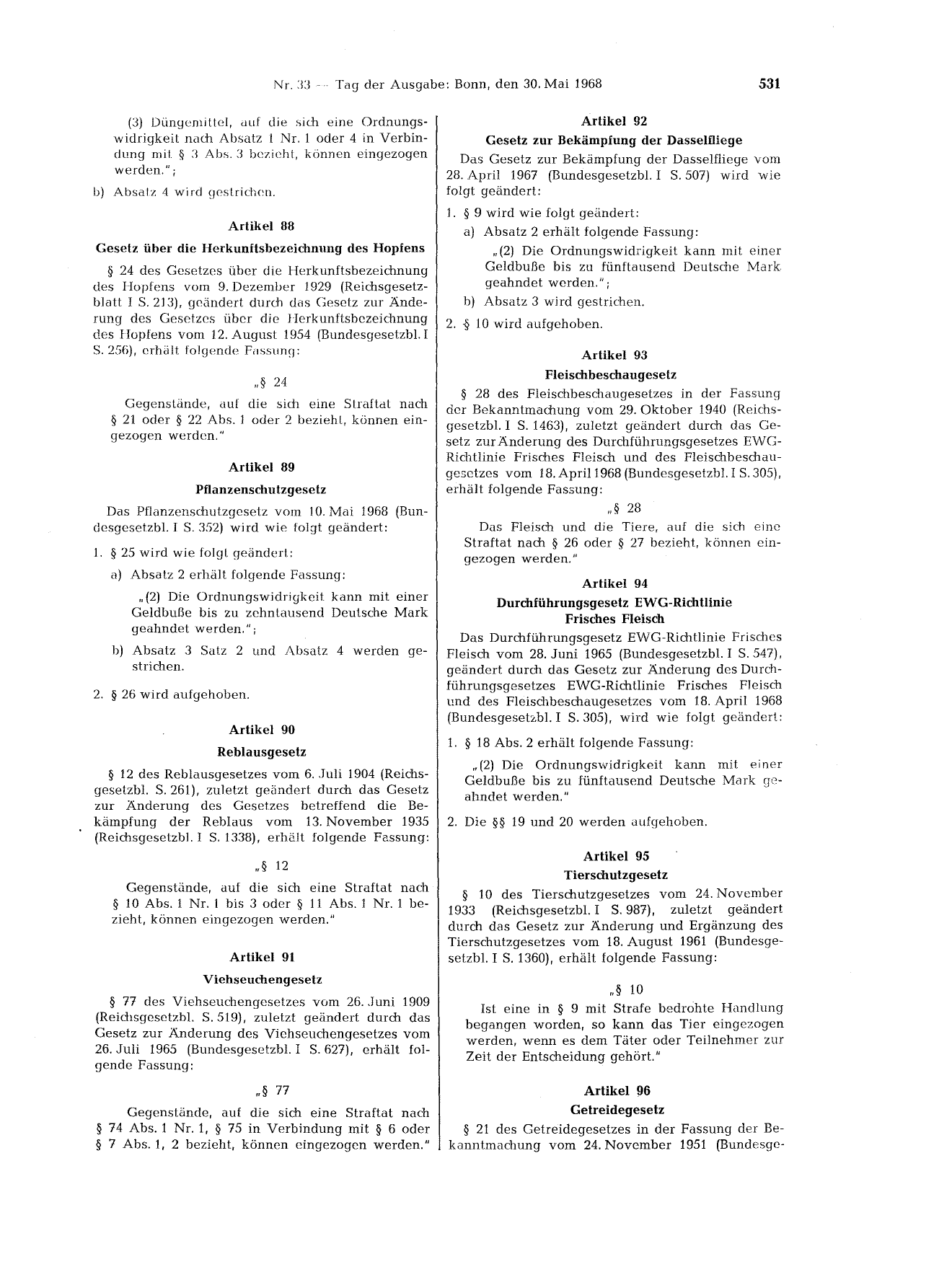 BGBl. 1968, Seite 531 — Originalseite als Abbildung
