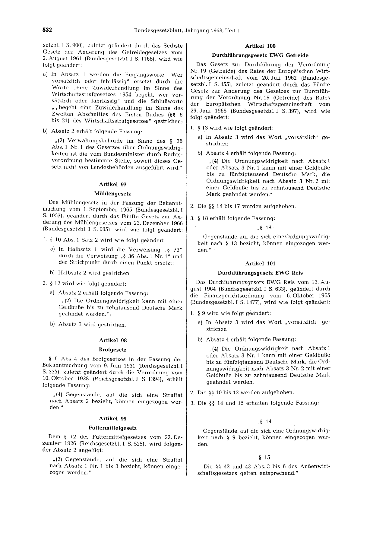 BGBl. 1968, Seite 532 — Originalseite als Abbildung