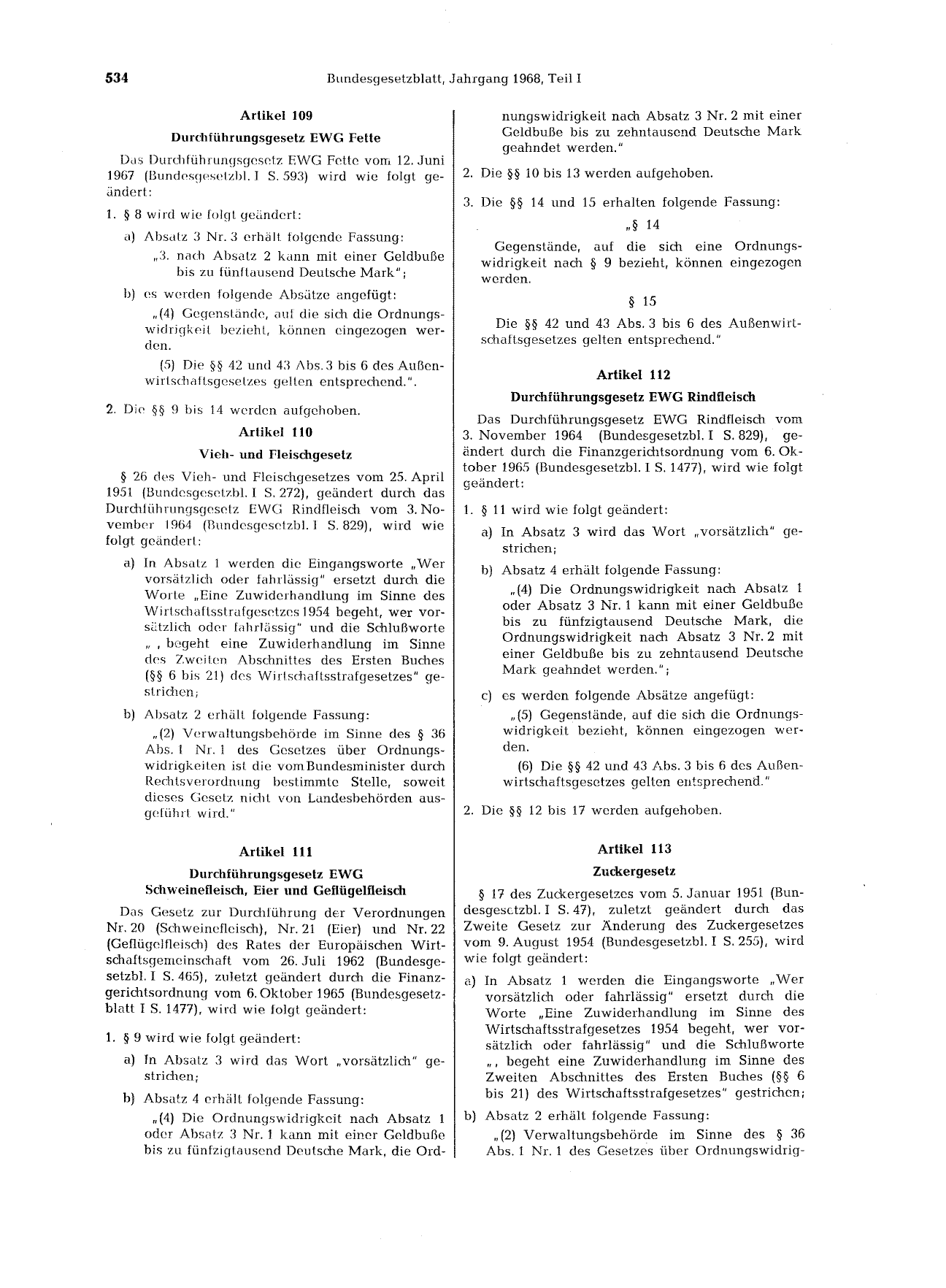 BGBl. 1968, Seite 534 — Originalseite als Abbildung