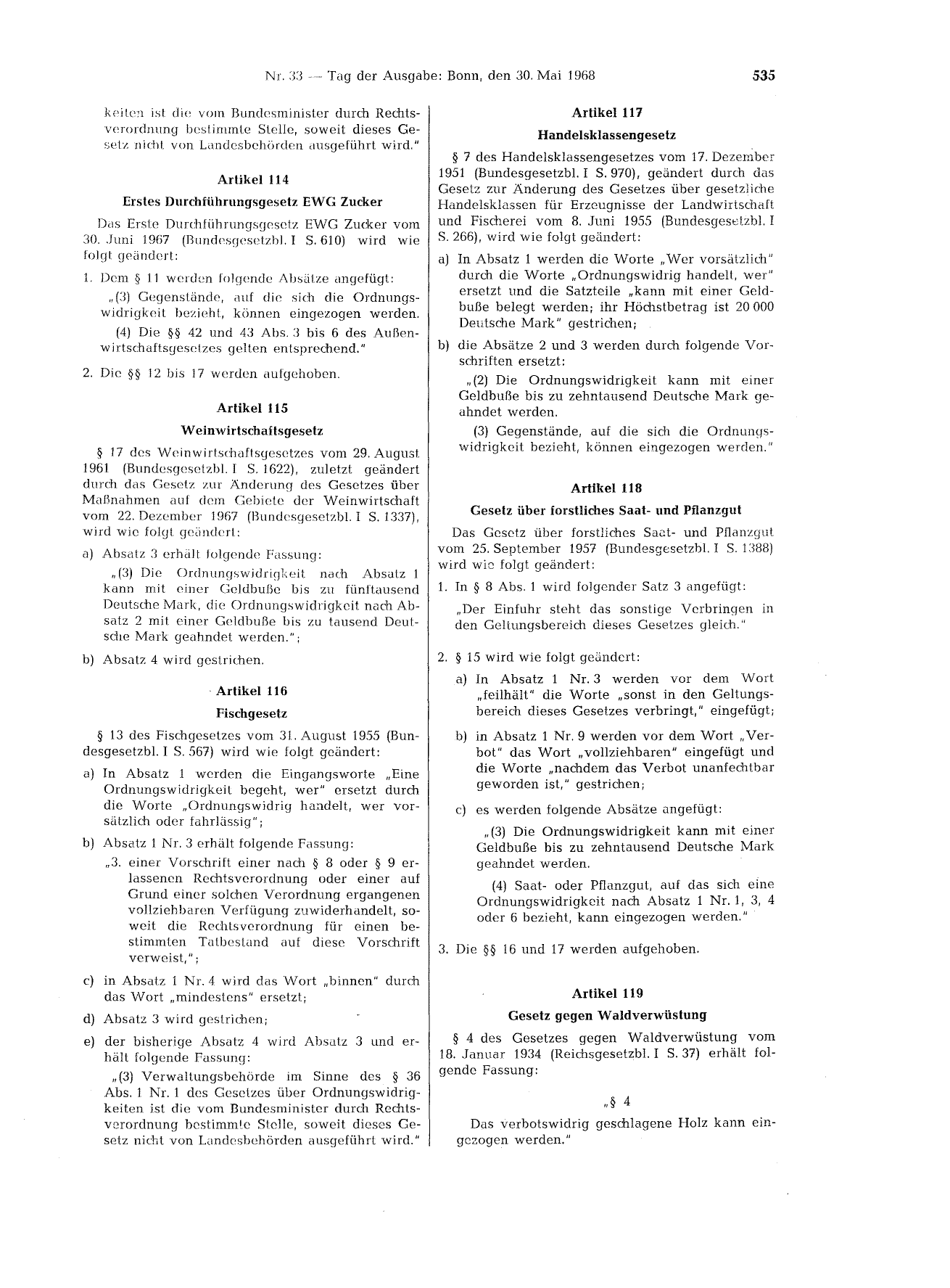 BGBl. 1968, Seite 535 — Originalseite als Abbildung