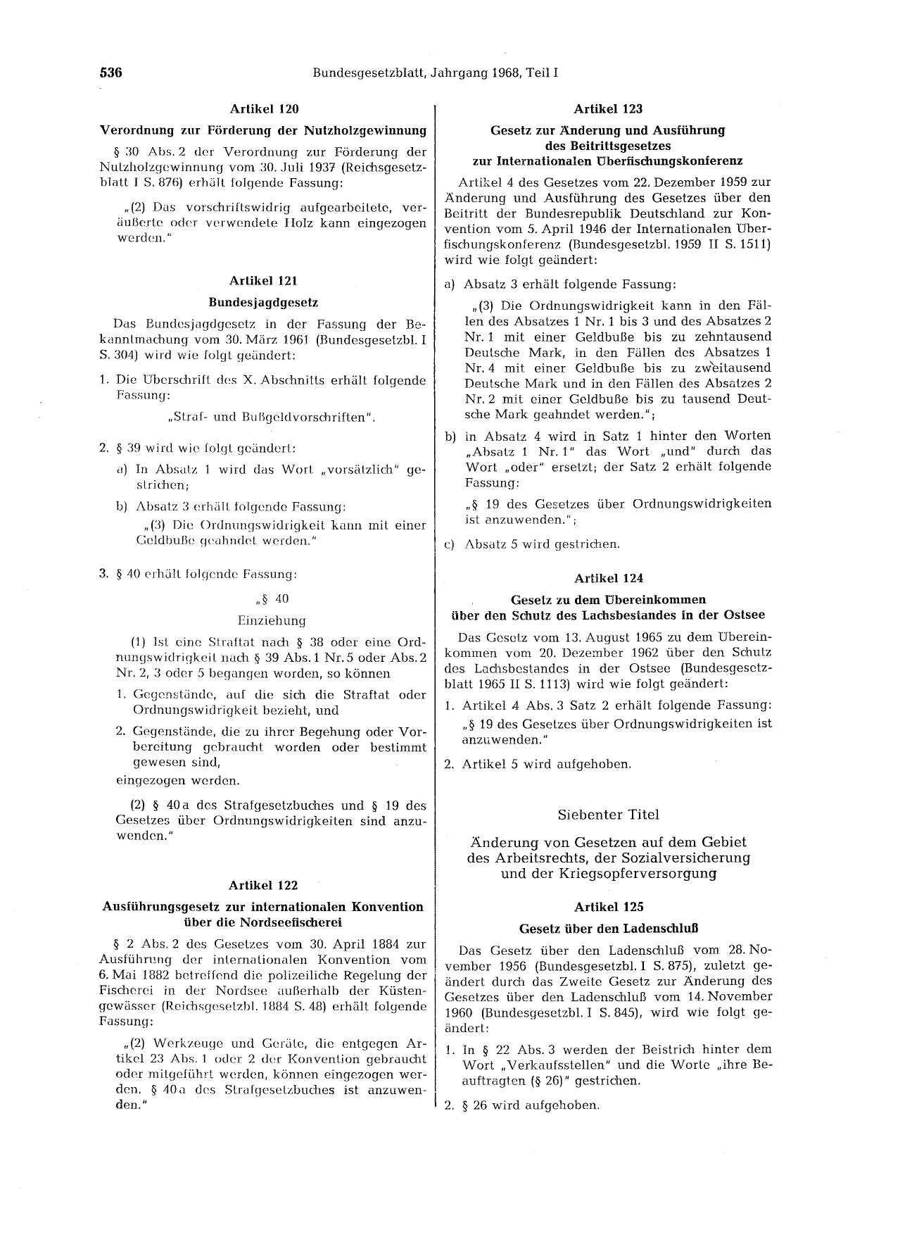 BGBl. 1968, Seite 536 — Originalseite als Abbildung