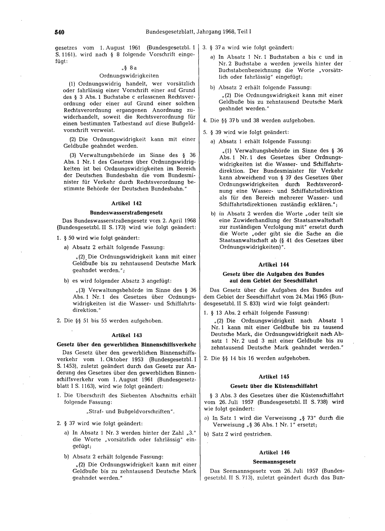BGBl. 1968, Seite 540 — Originalseite als Abbildung