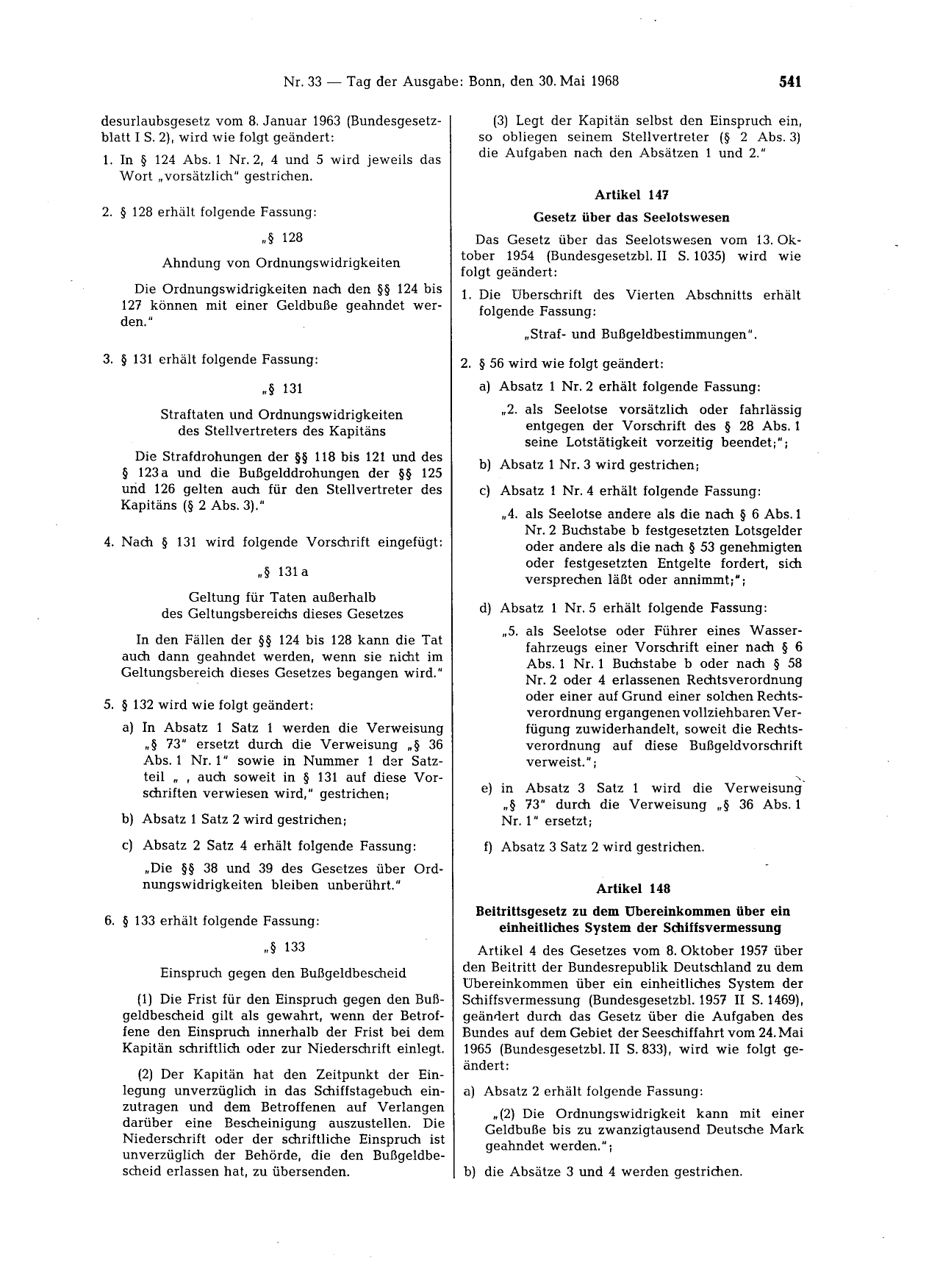 BGBl. 1968, Seite 541 — Originalseite als Abbildung