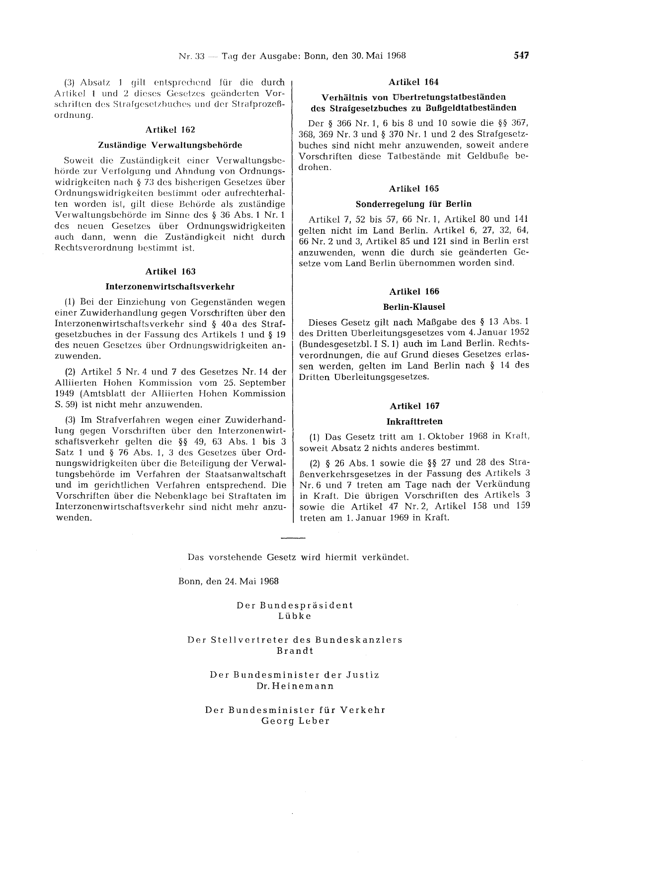 BGBl. 1968, Seite 547 — Originalseite als Abbildung
