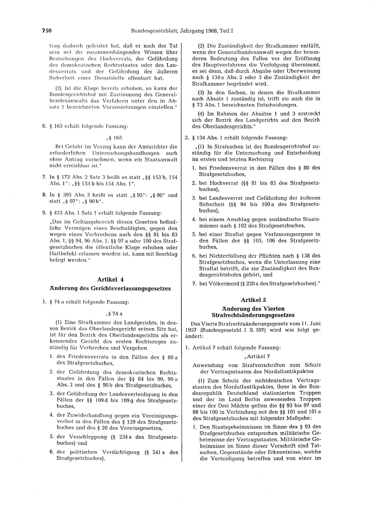 BGBl. 1968, Seite 750 — Originalseite als Abbildung