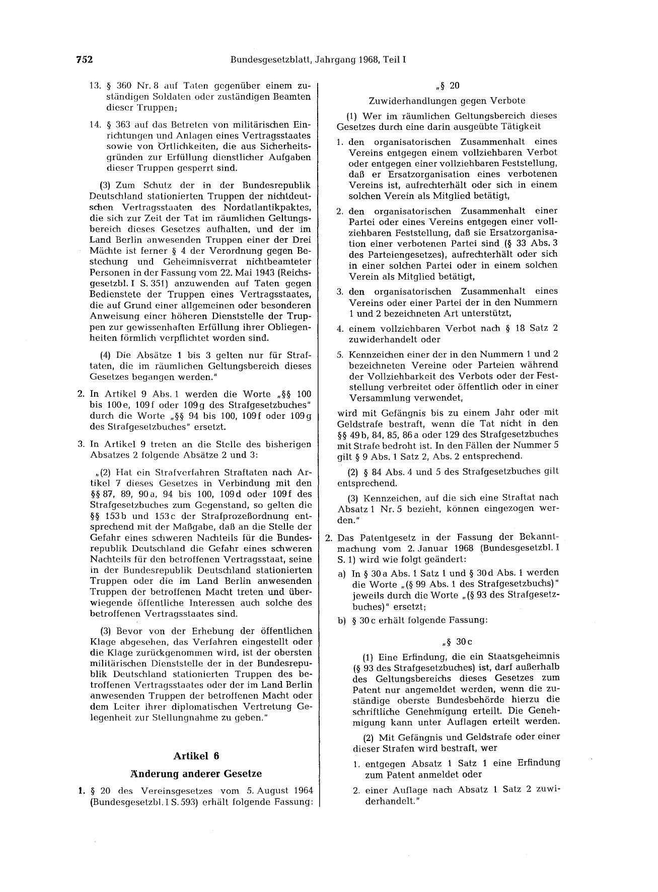 BGBl. 1968, Seite 752 — Originalseite als Abbildung