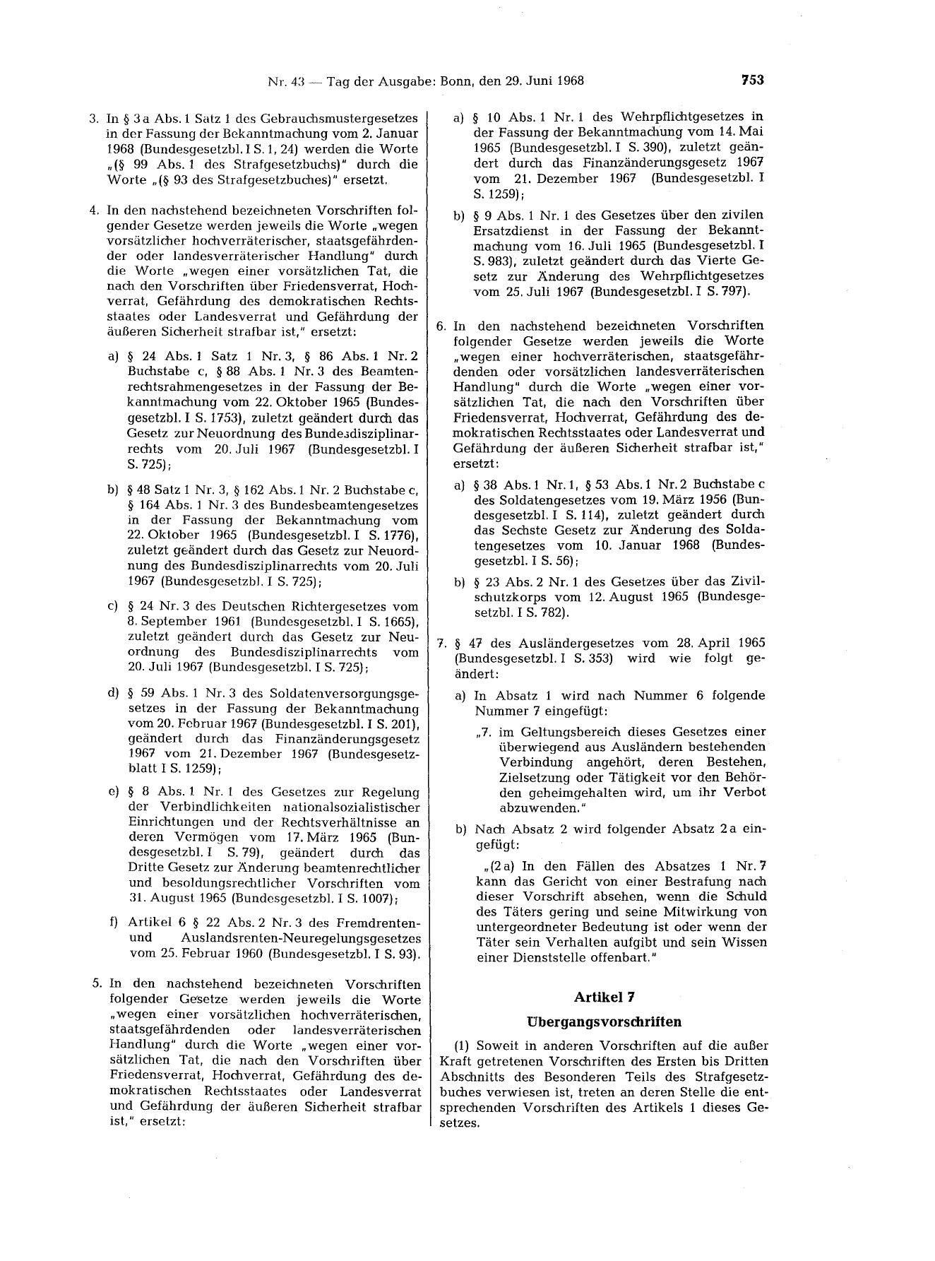 BGBl. 1968, Seite 753 — Originalseite als Abbildung