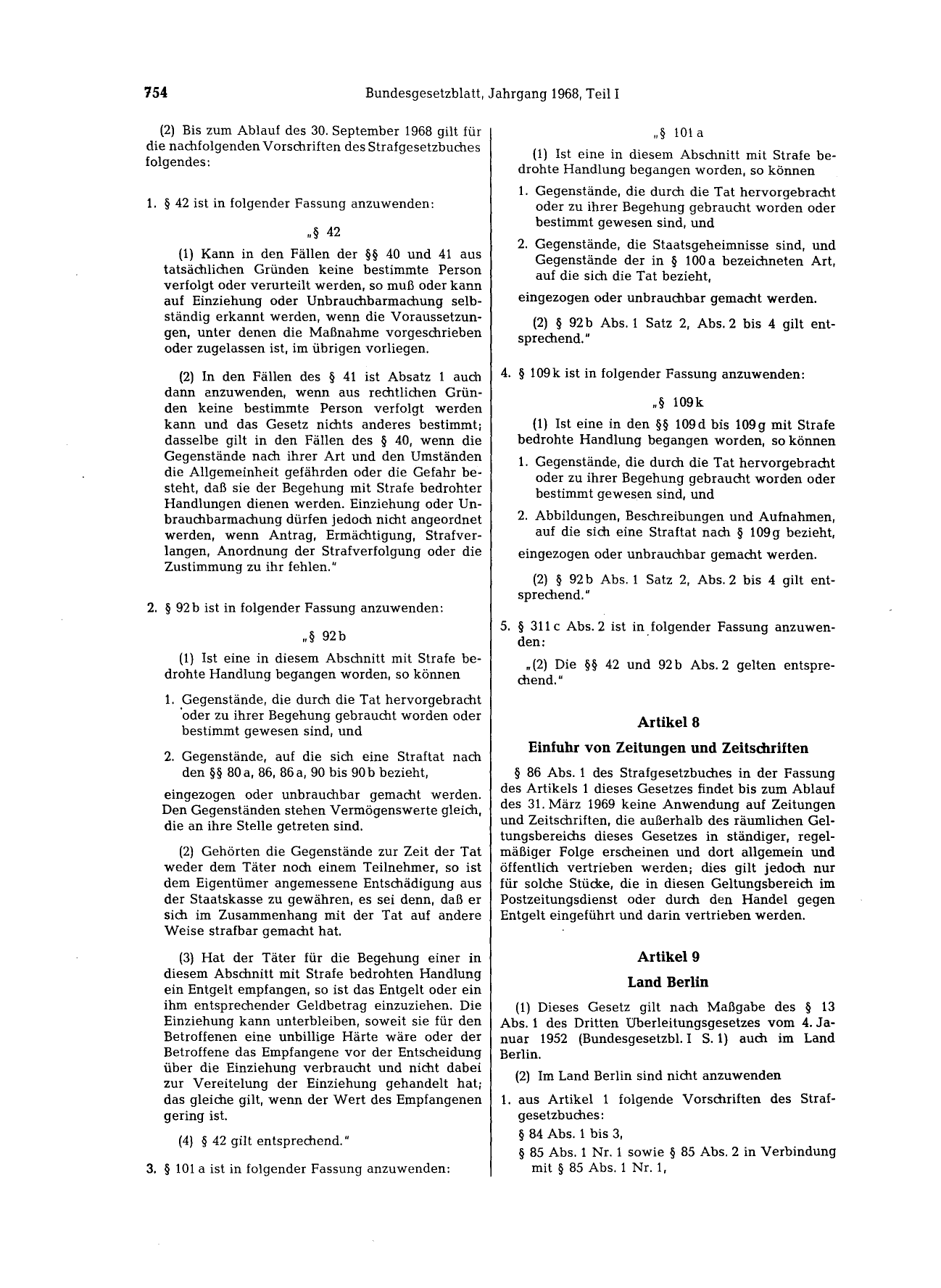 BGBl. 1968, Seite 754 — Originalseite als Abbildung