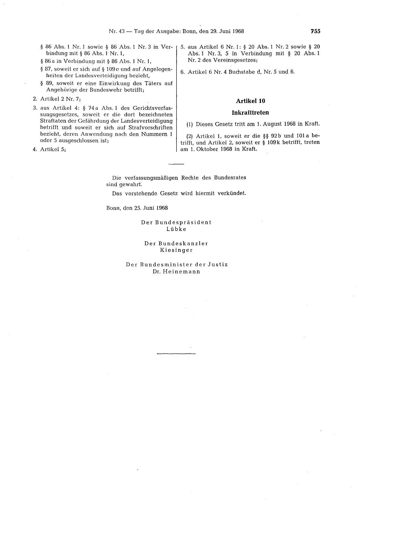 BGBl. 1968, Seite 755 — Originalseite als Abbildung