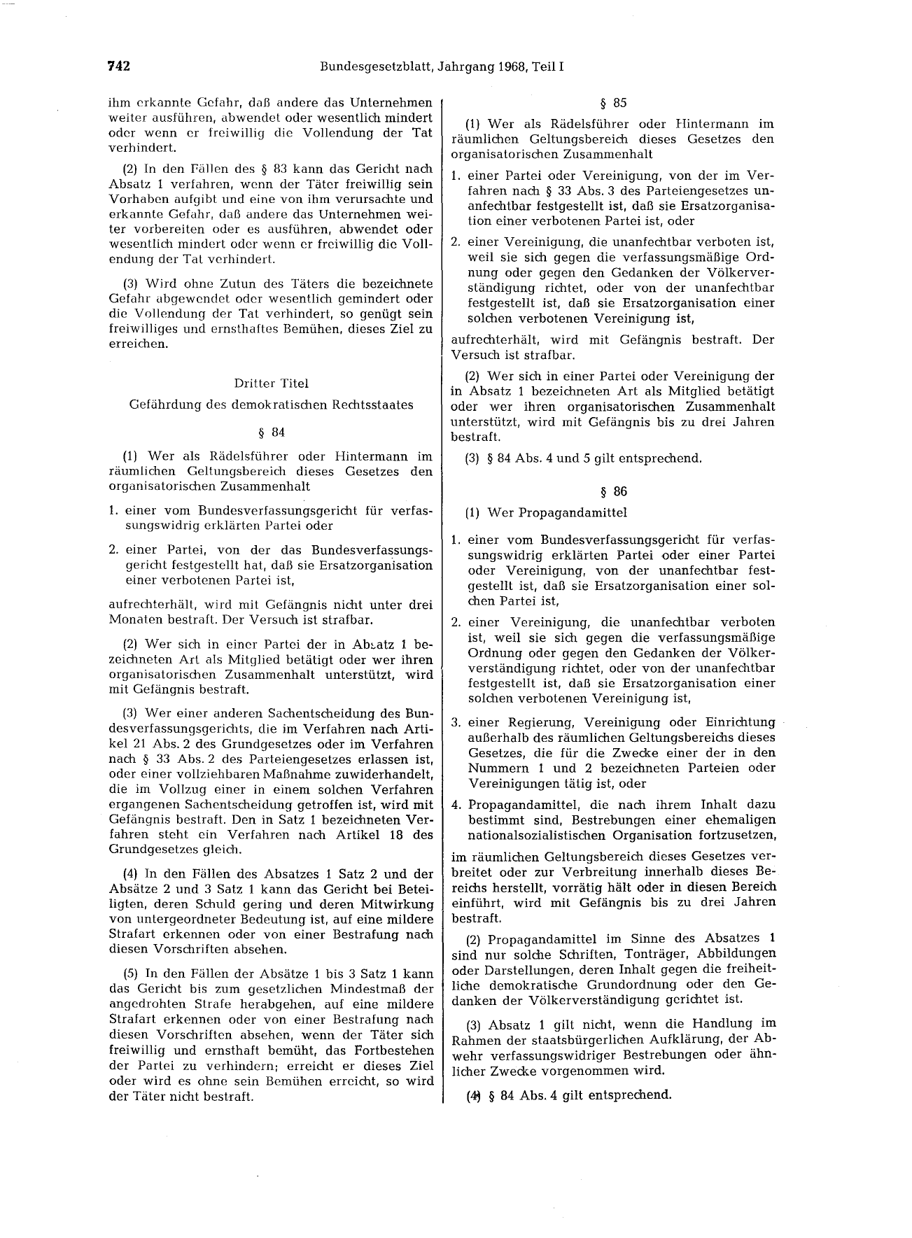 BGBl. 1968, Seite 742 — Originalseite als Abbildung