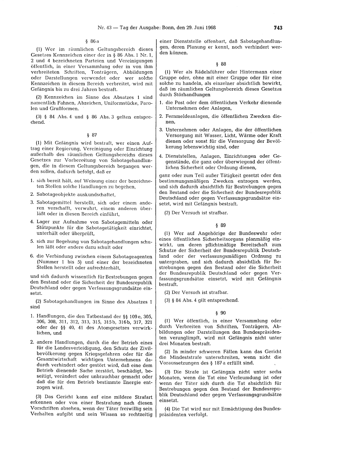 BGBl. 1968, Seite 743 — Originalseite als Abbildung