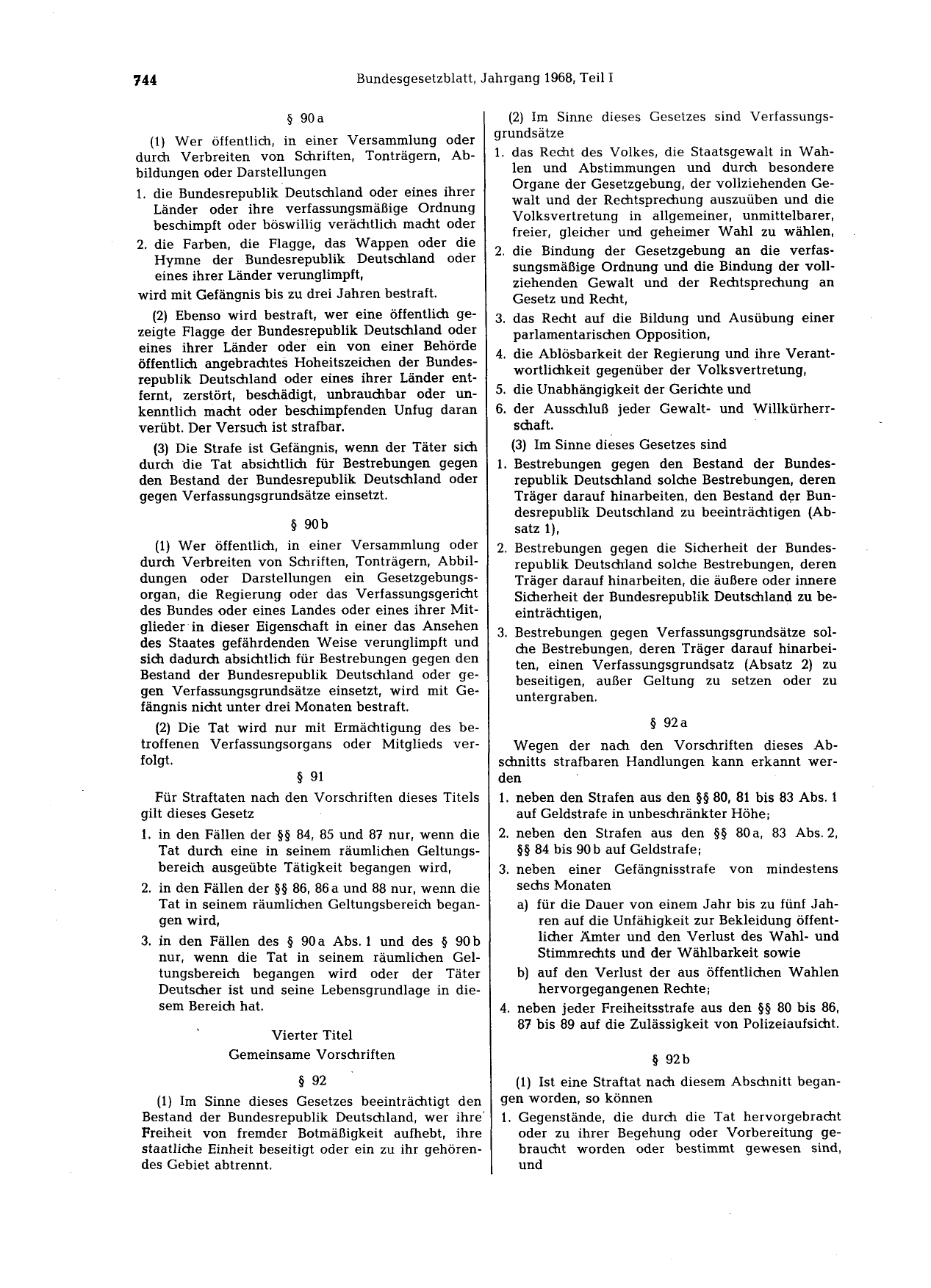 BGBl. 1968, Seite 744 — Originalseite als Abbildung