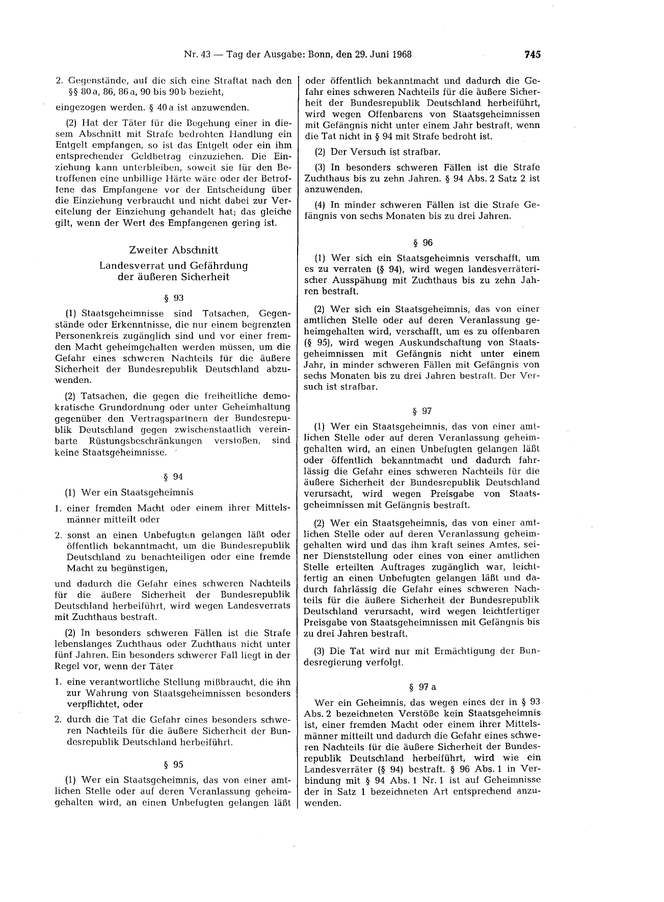 BGBl. 1968, Seite 745 — Originalseite als Abbildung