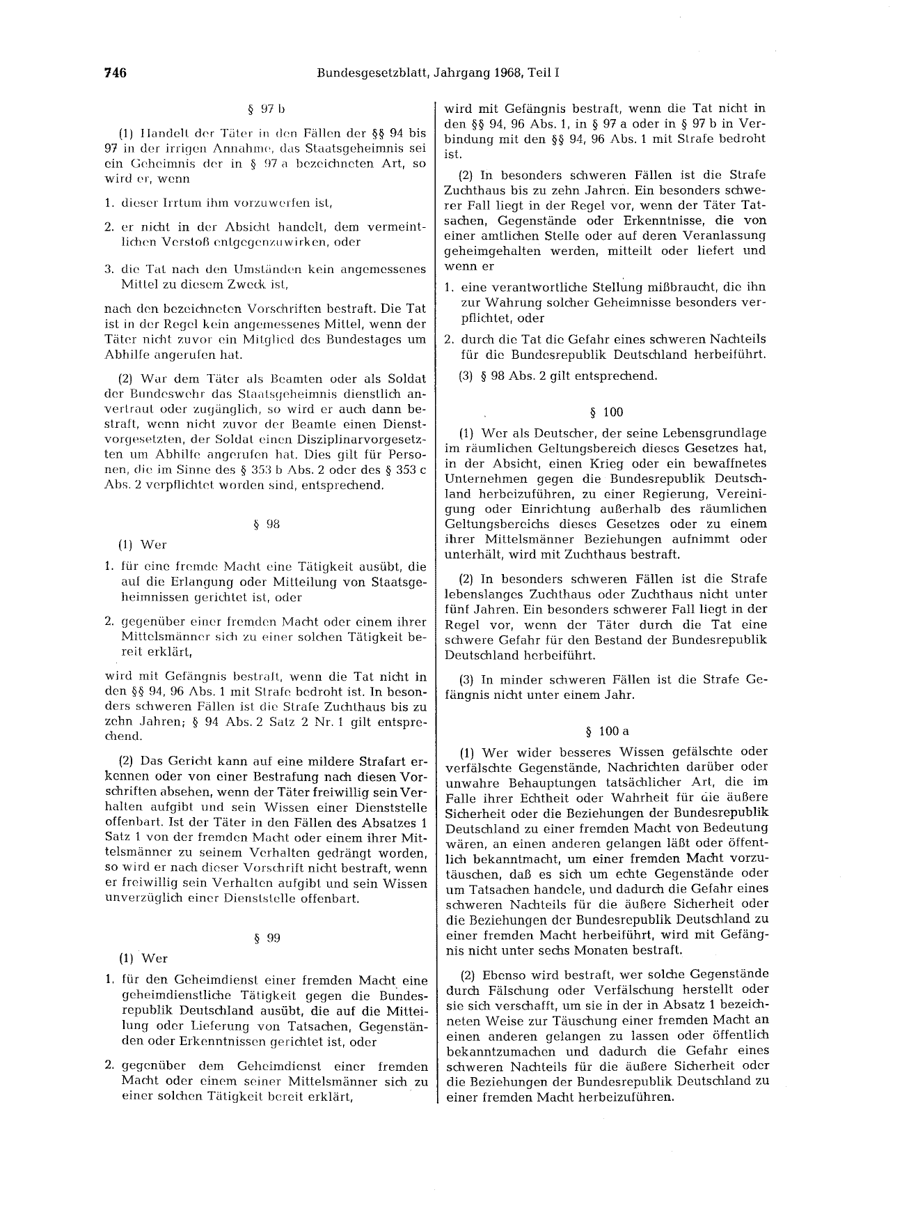 BGBl. 1968, Seite 746 — Originalseite als Abbildung