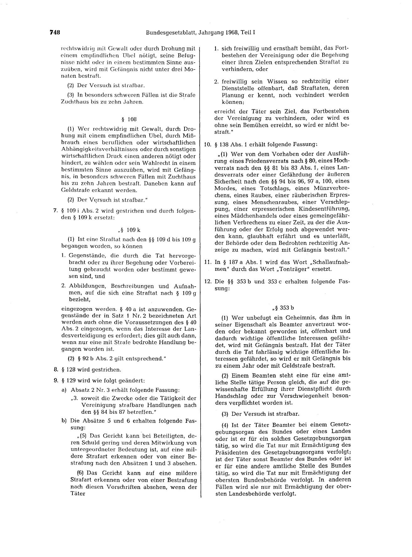 BGBl. 1968, Seite 748 — Originalseite als Abbildung
