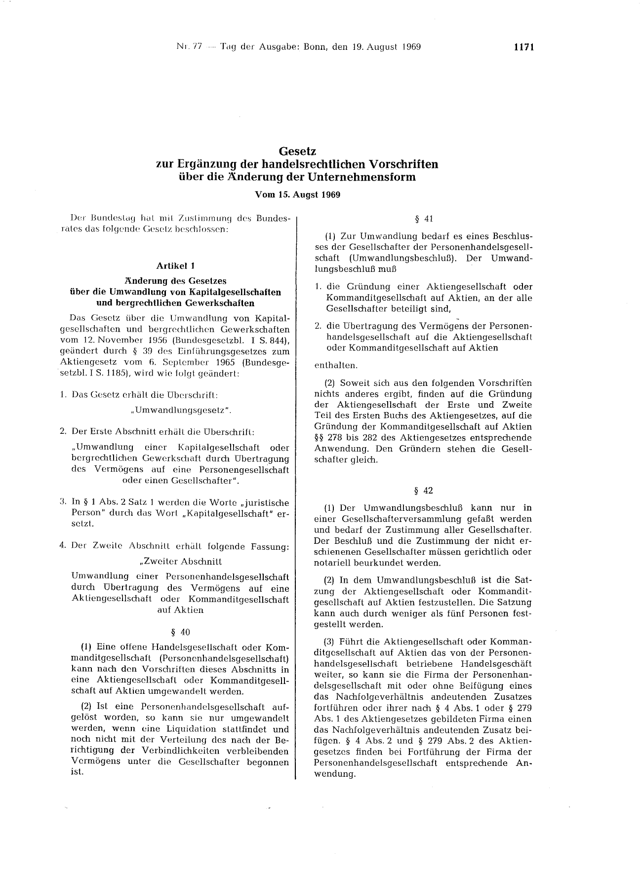 BGBl. 1969, Seite 1171 — Originalseite als Abbildung