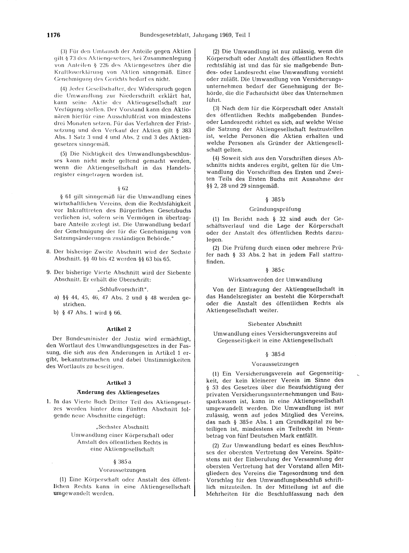 BGBl. 1969, Seite 1176 — Originalseite als Abbildung