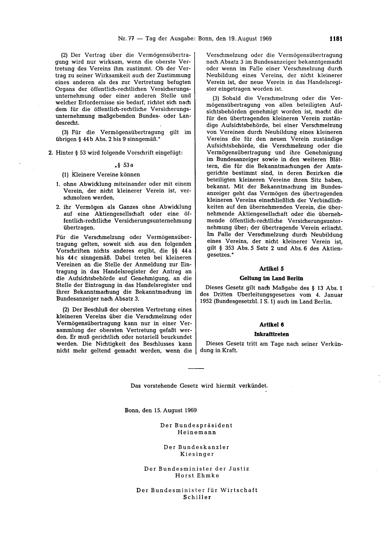 BGBl. 1969, Seite 1181 — Originalseite als Abbildung