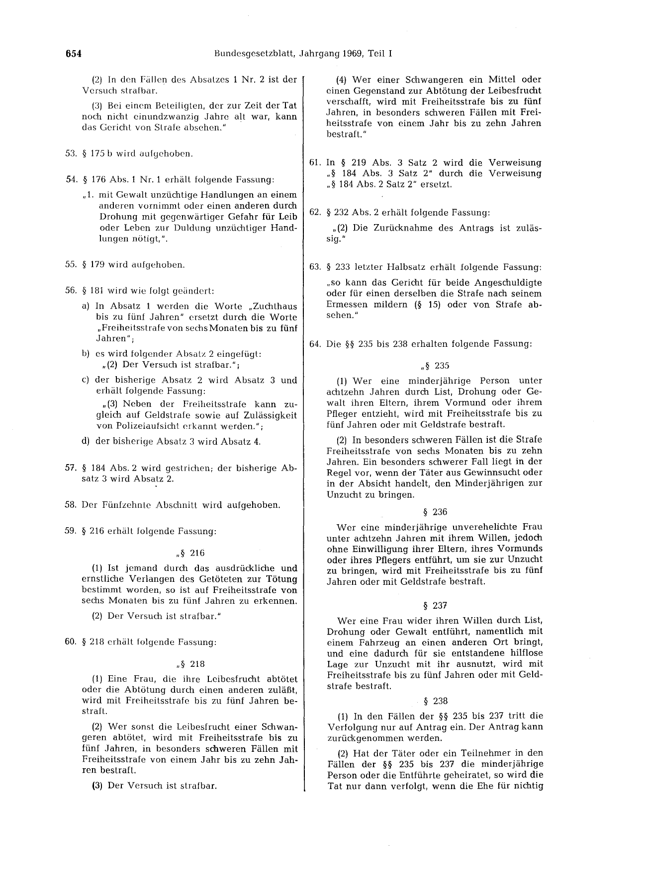 BGBl. 1969, Seite 654 — Originalseite als Abbildung